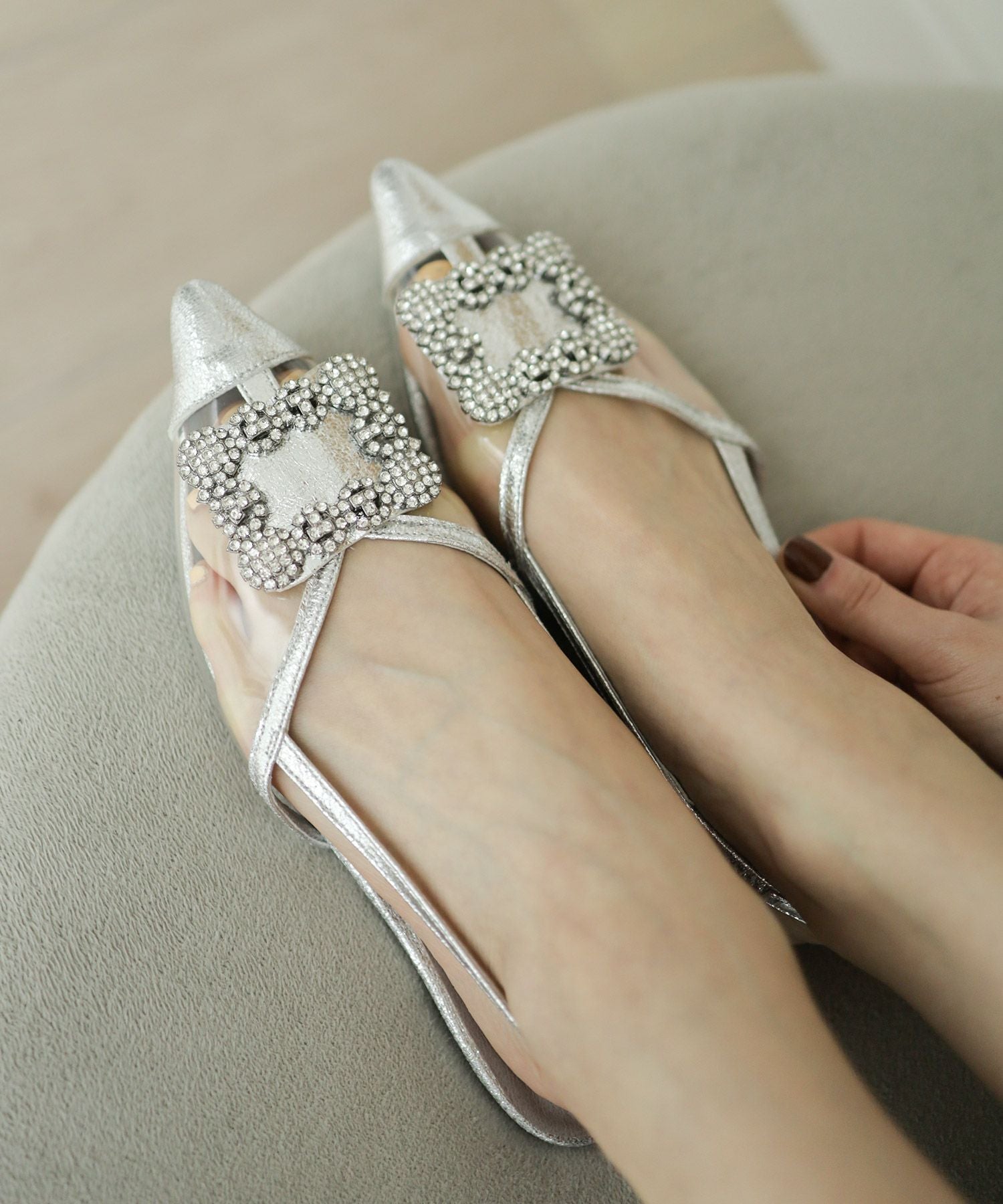 ビジュー付きクリアサンダル▲返品不可