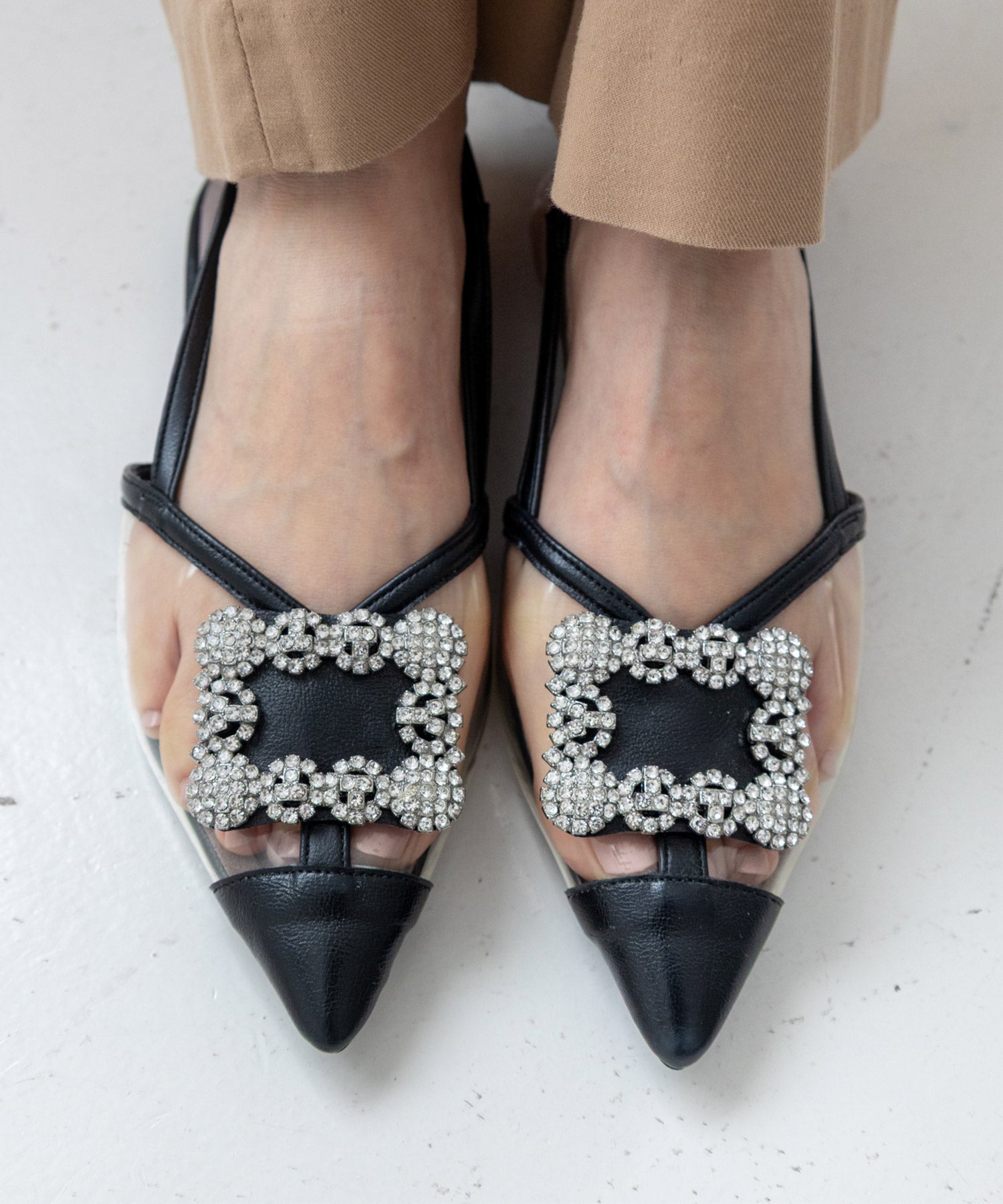 ビジュー付きクリアサンダル▲返品不可