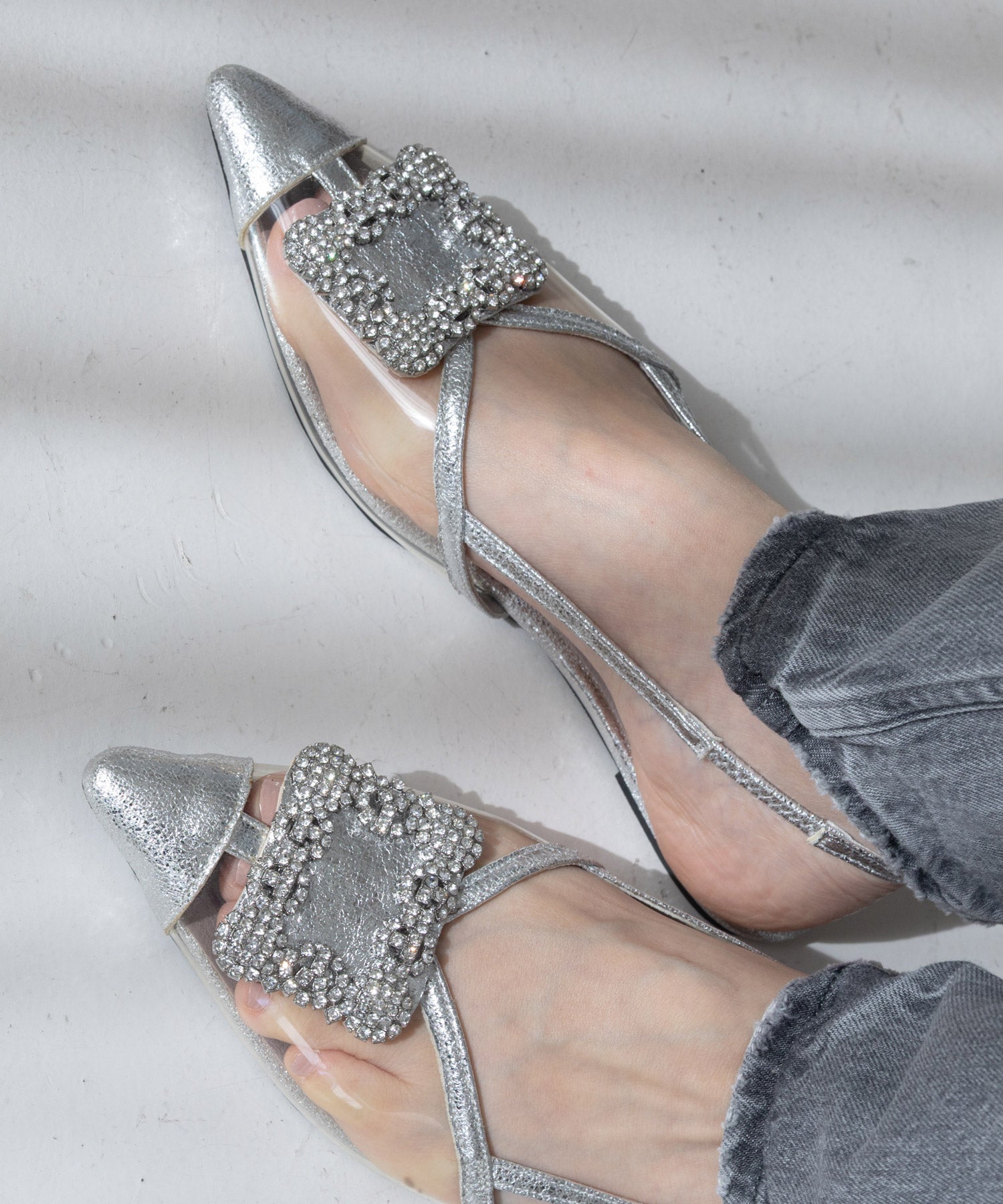 ビジュー付きクリアサンダル▲返品不可