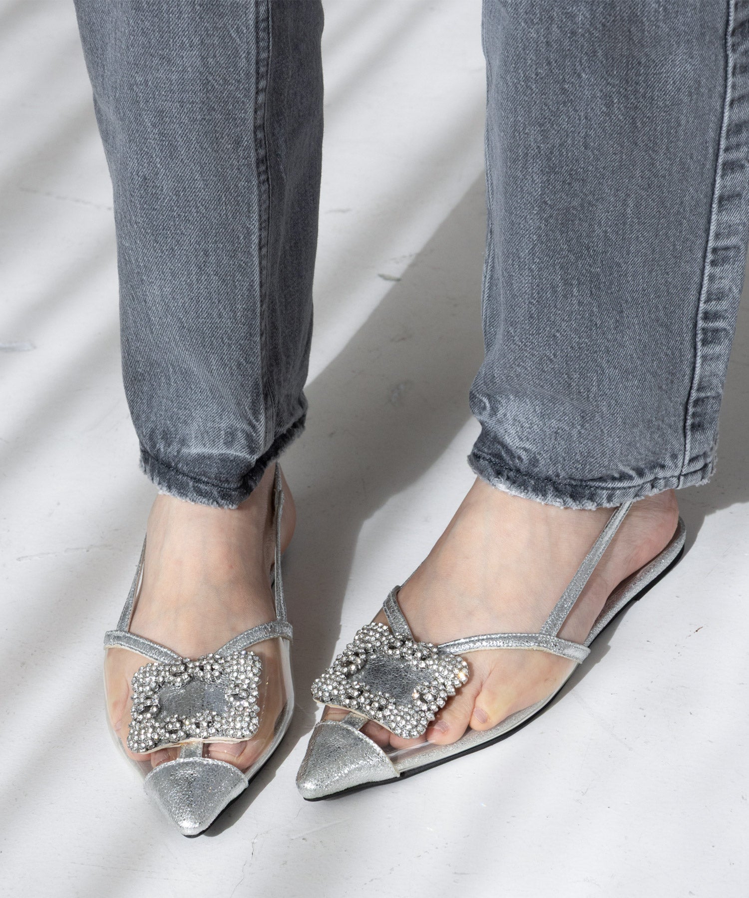 ビジュー付きクリアサンダル▲返品不可