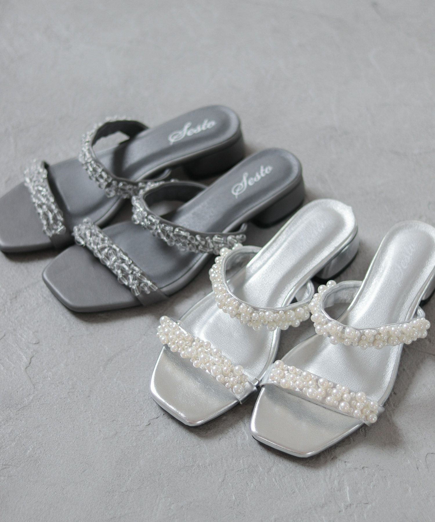 キラキラパール＆ガラスミュールサンダル▲返品不可