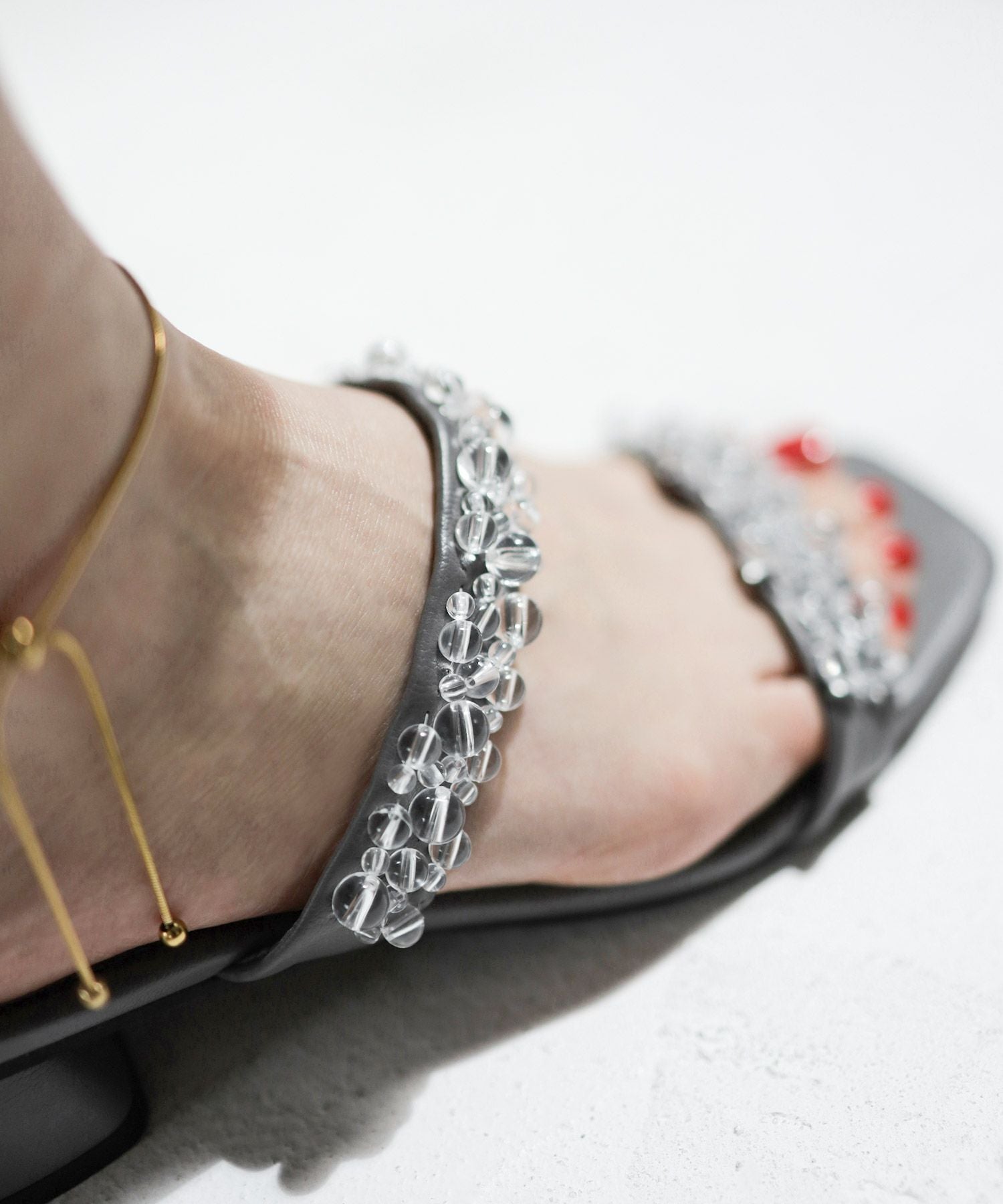 キラキラパール&ガラスミュールサンダル▲返品不可