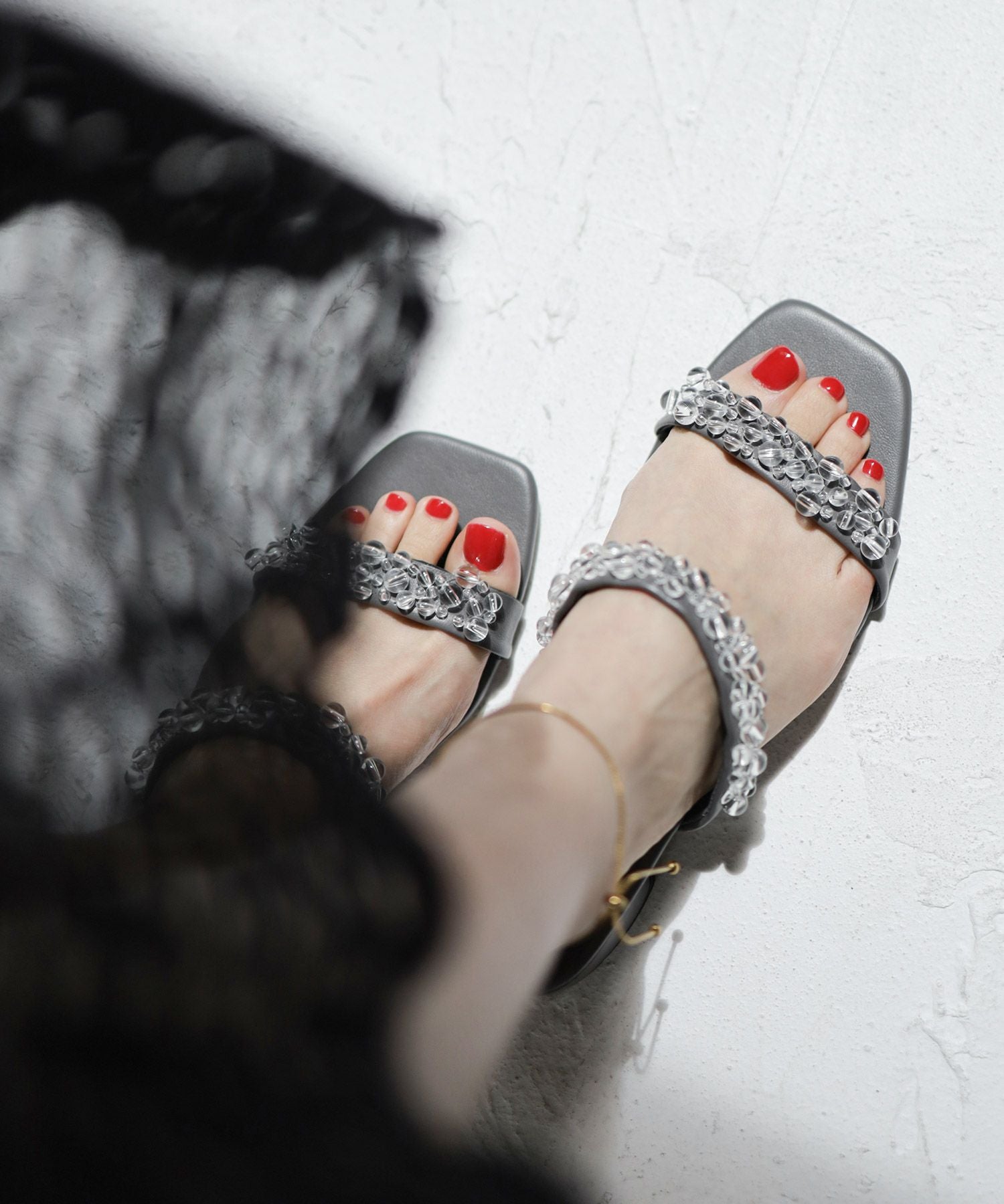 キラキラパール&ガラスミュールサンダル▲返品不可