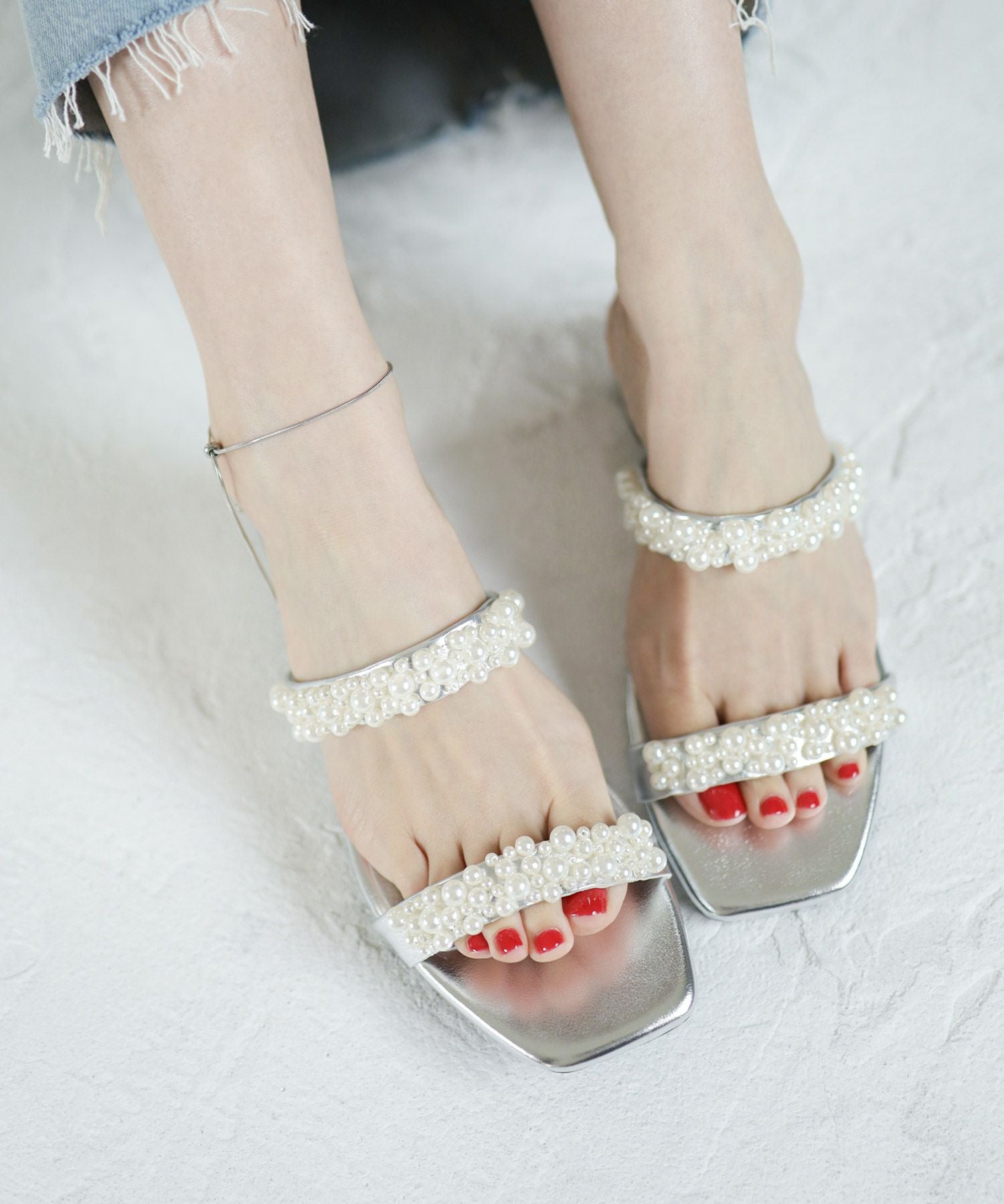 キラキラパール&ガラスミュールサンダル▲返品不可