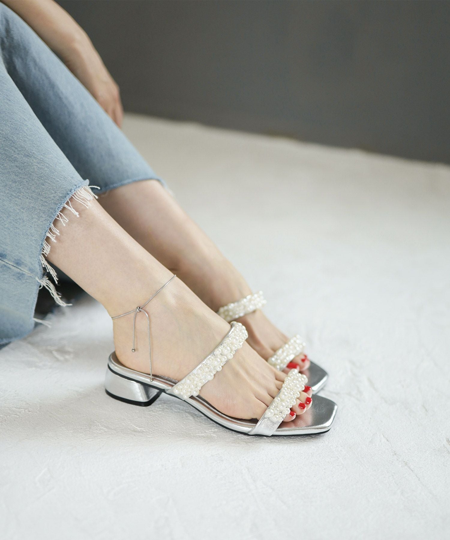 キラキラパール&ガラスミュールサンダル▲返品不可