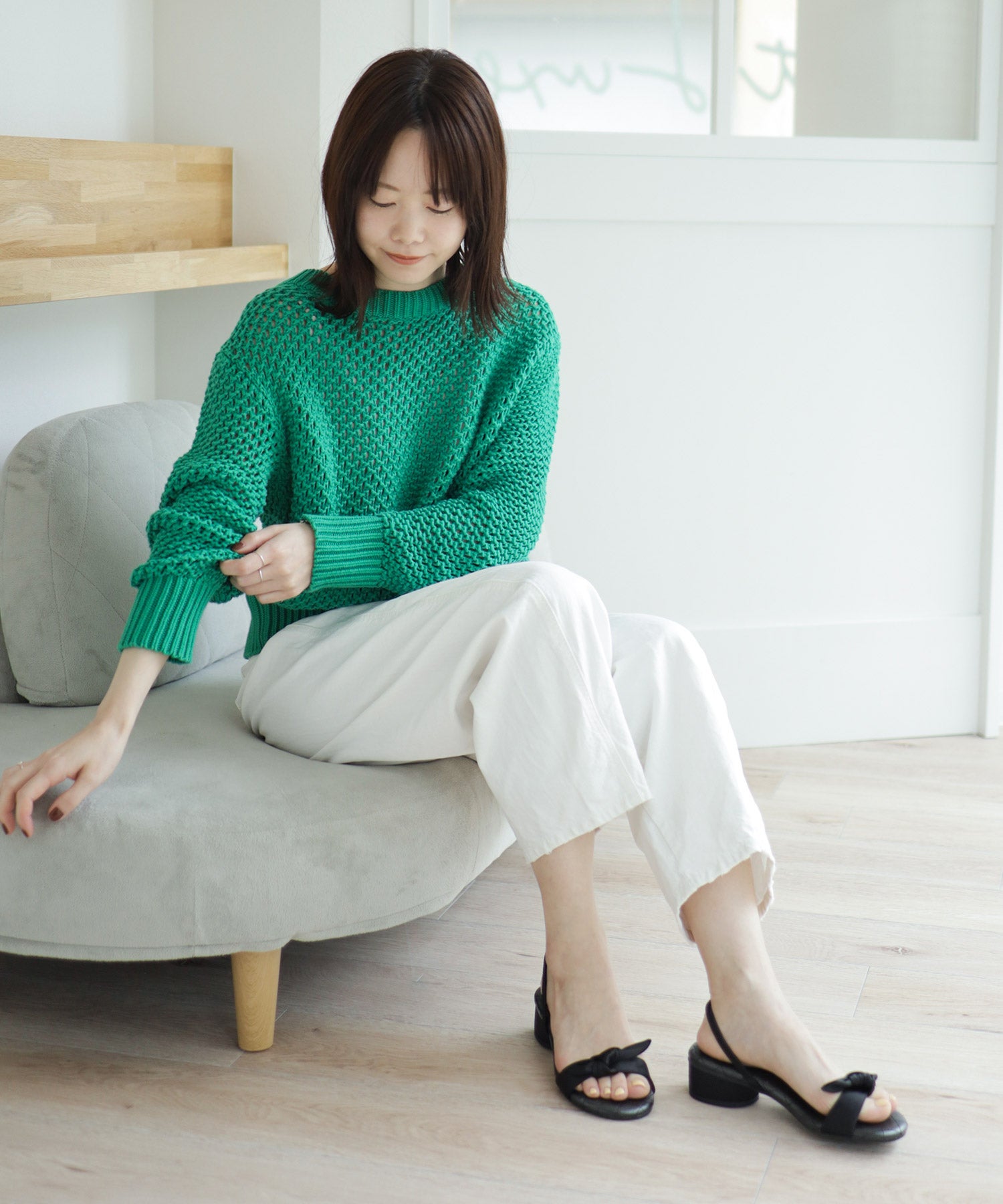 サテンリボンローヒールサンダル▲返品不可