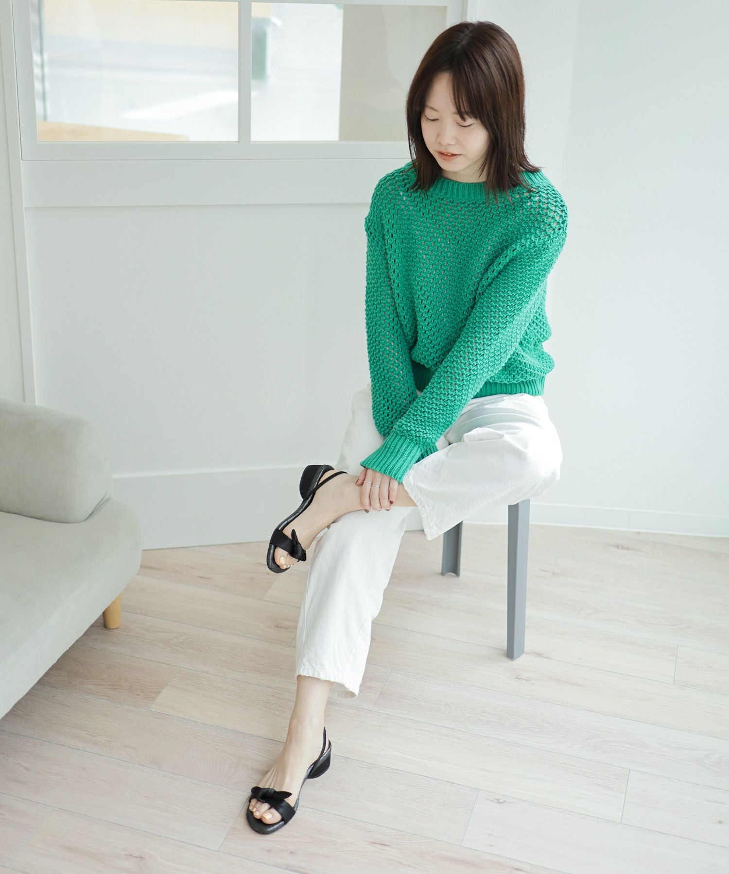 サテンリボンローヒールサンダル▲返品不可