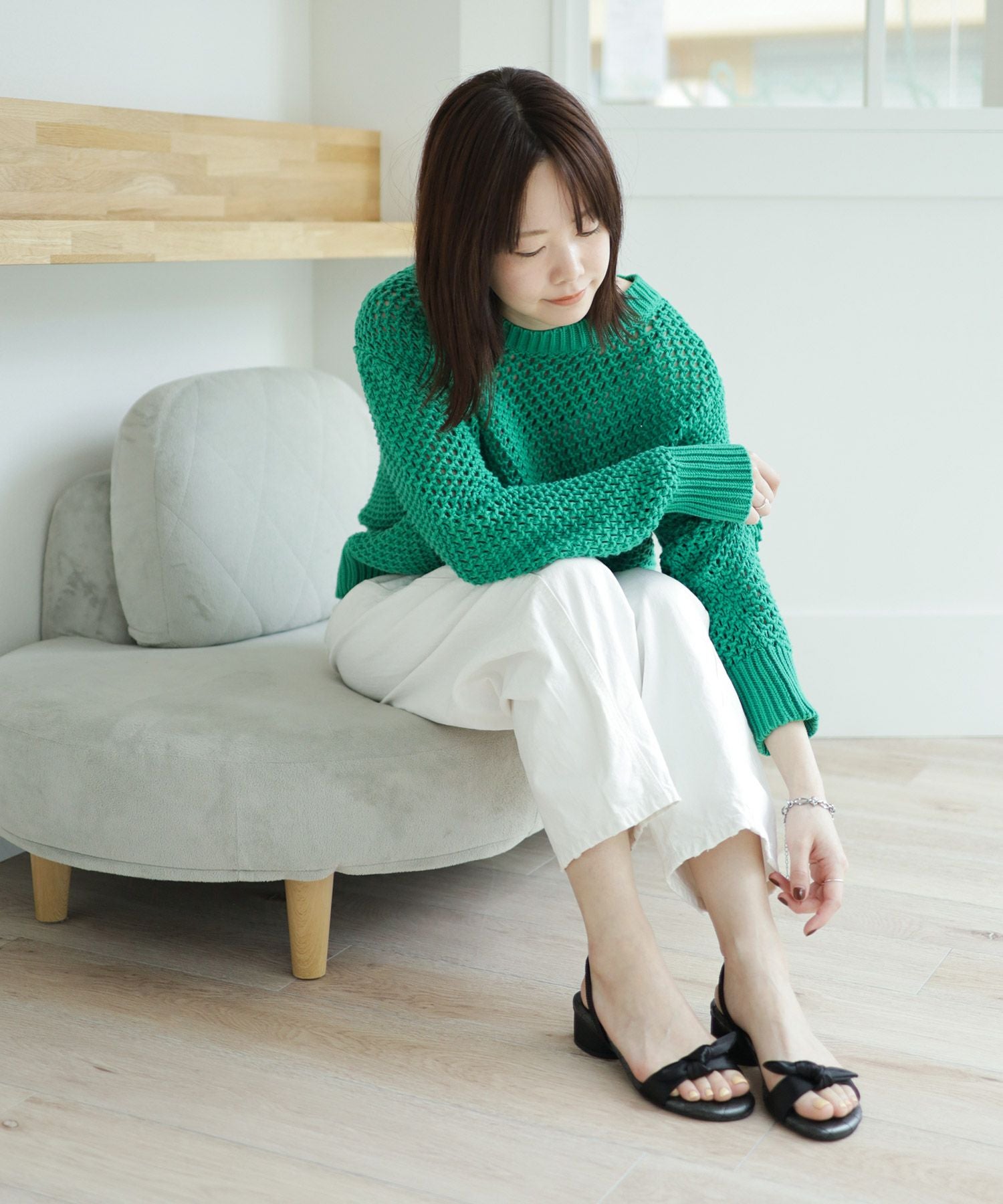 サテンリボンローヒールサンダル▲返品不可