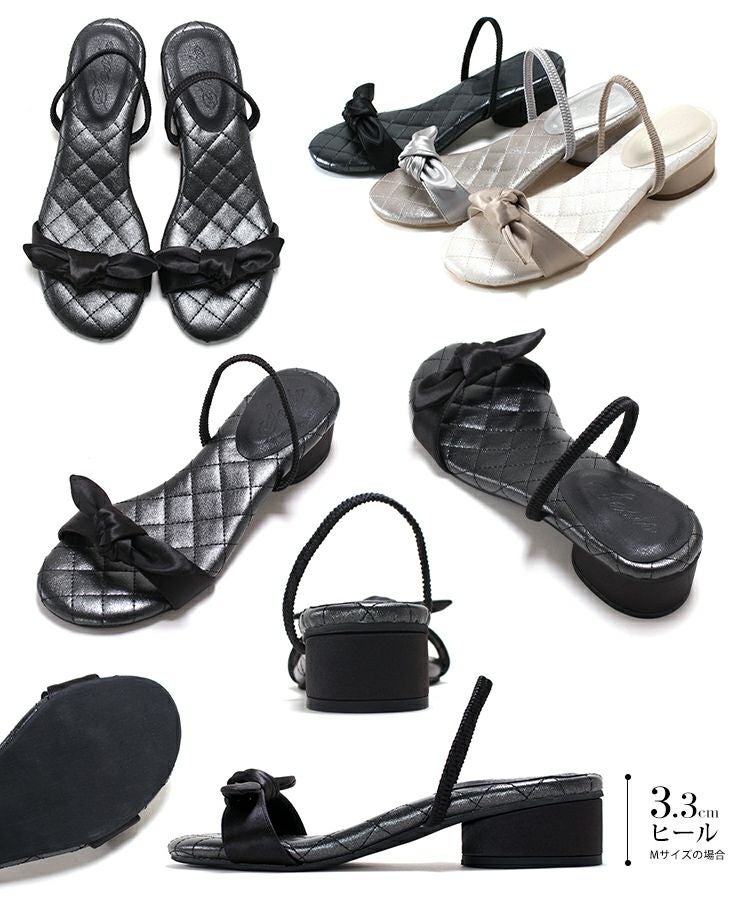 サテンリボンローヒールサンダル▲返品不可