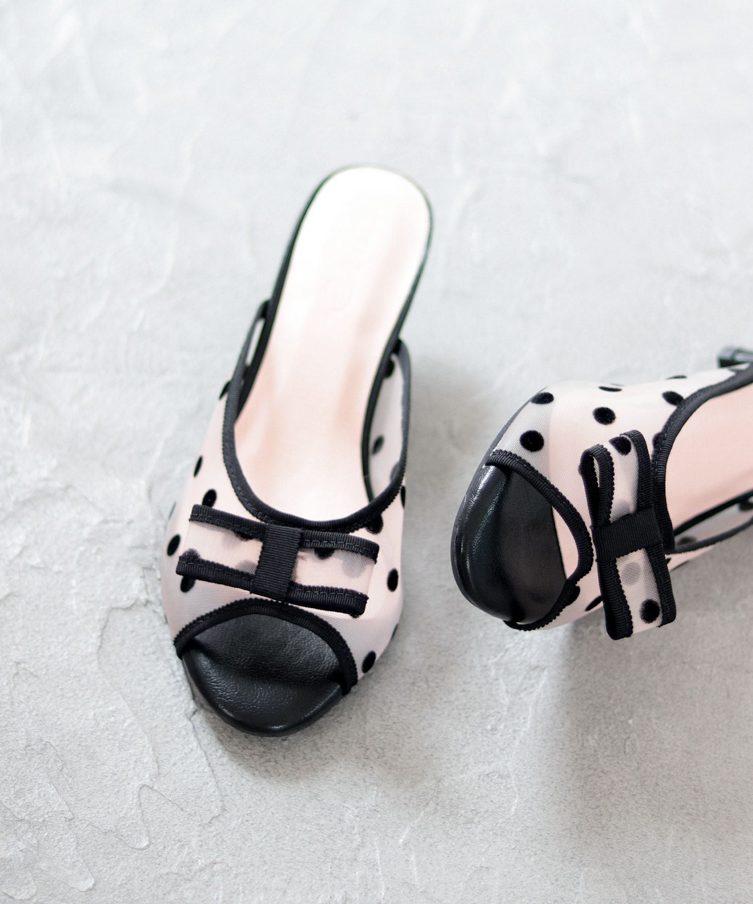 ドットチュールリボンミュールサンダル