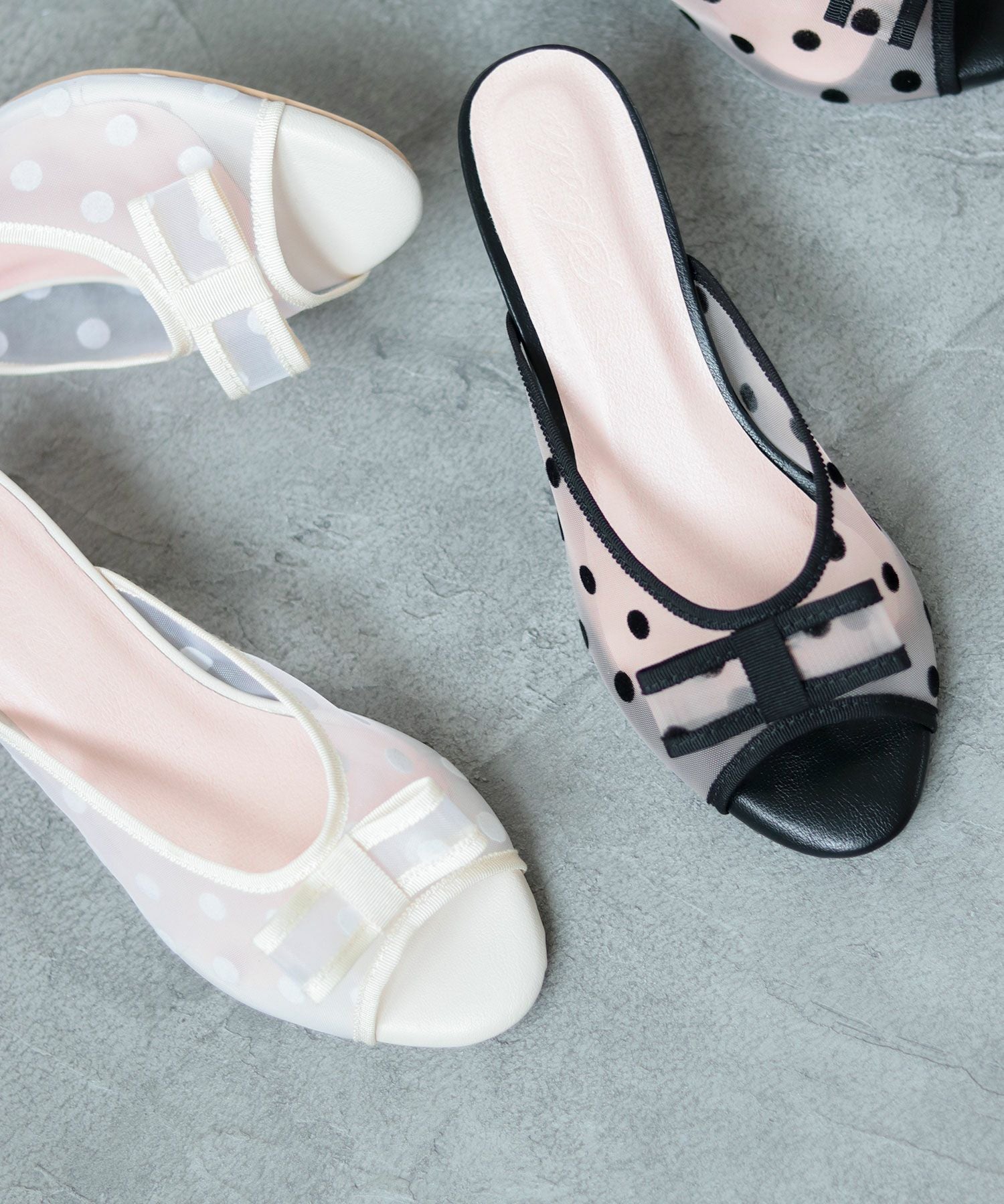 ドットチュールリボンミュールサンダル