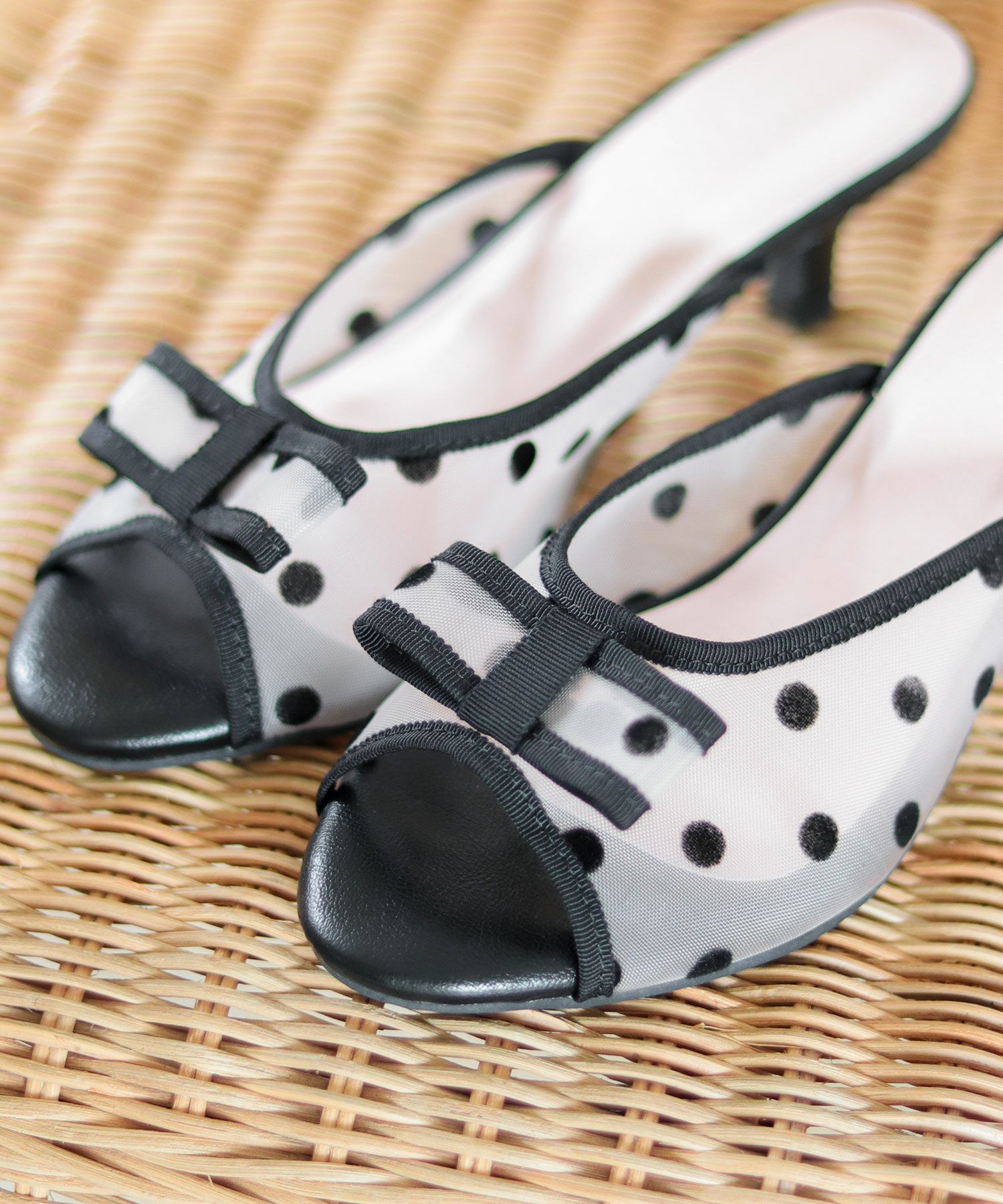 ドットチュールリボンミュールサンダル