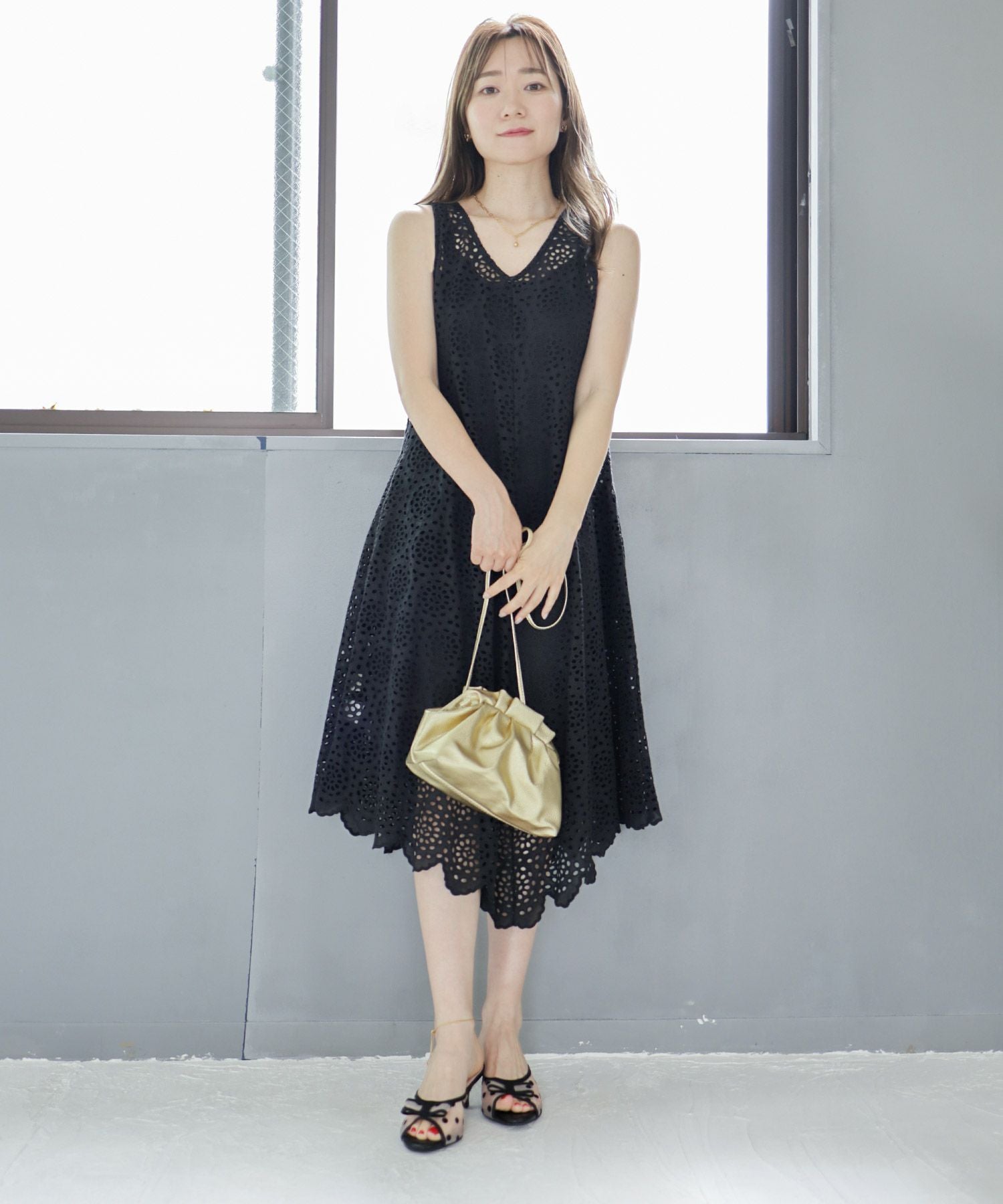ドットチュールリボンミュールサンダル