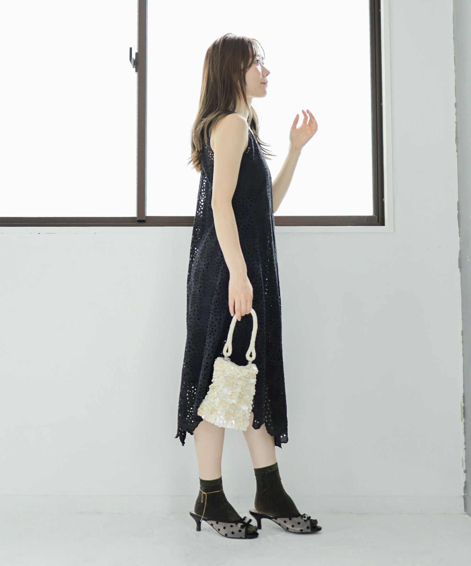 ドットチュールリボンミュールサンダル