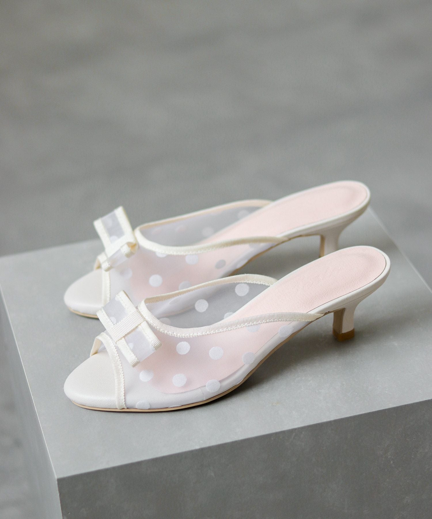 ドットチュールリボンミュールサンダル