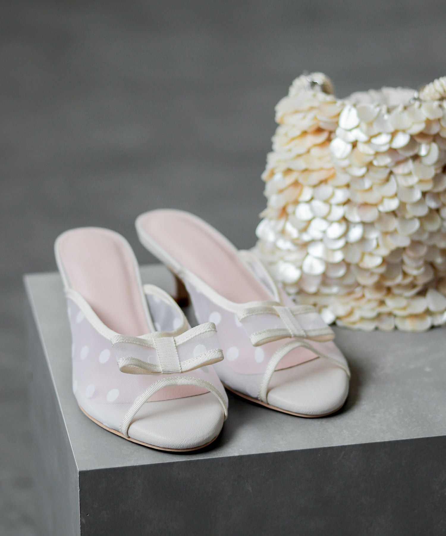 ドットチュールリボンミュールサンダル