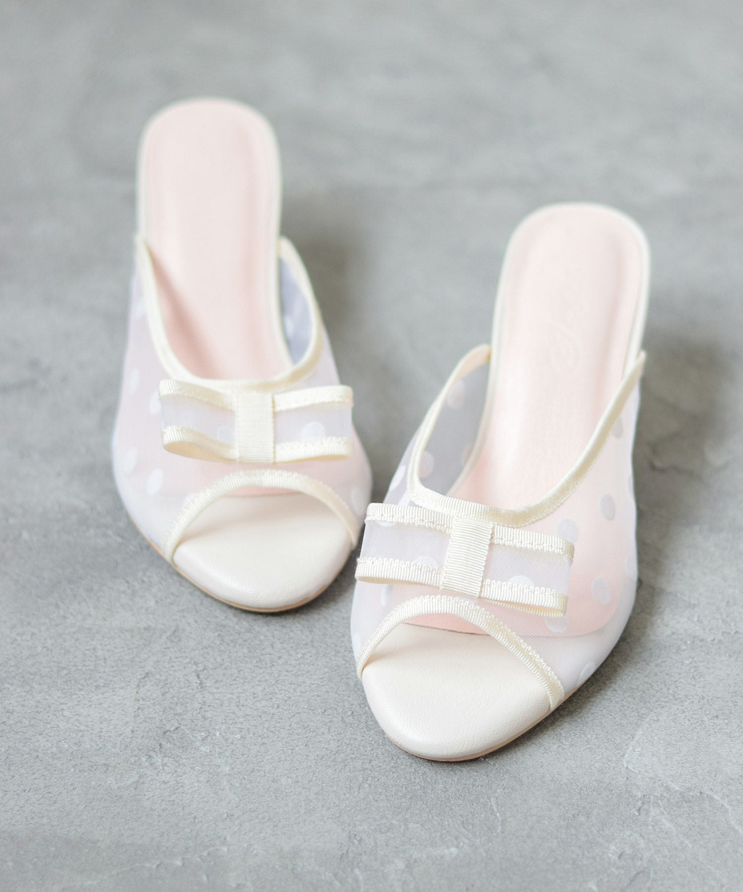 ドットチュールリボンミュールサンダル