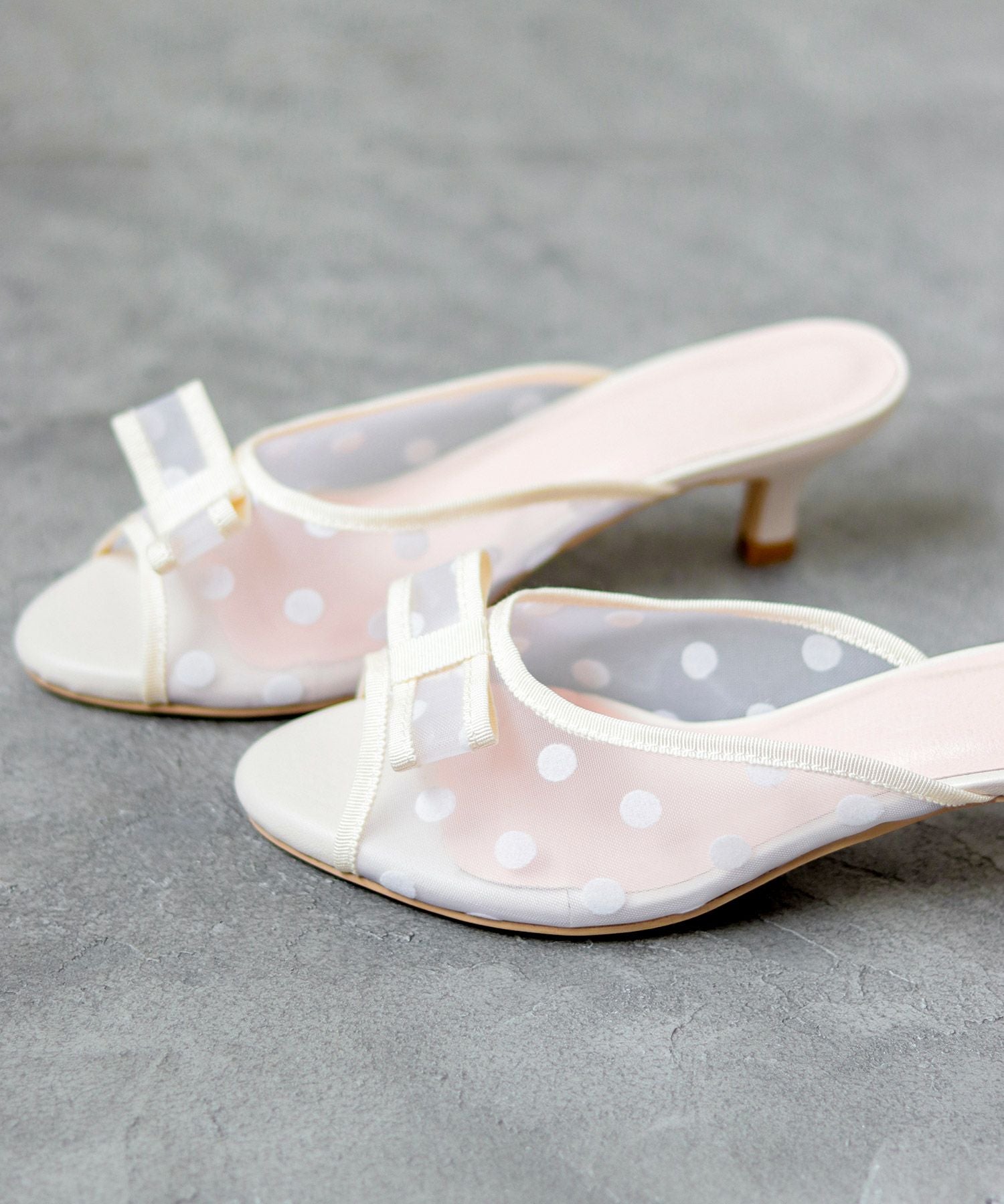 ドットチュールリボンミュールサンダル