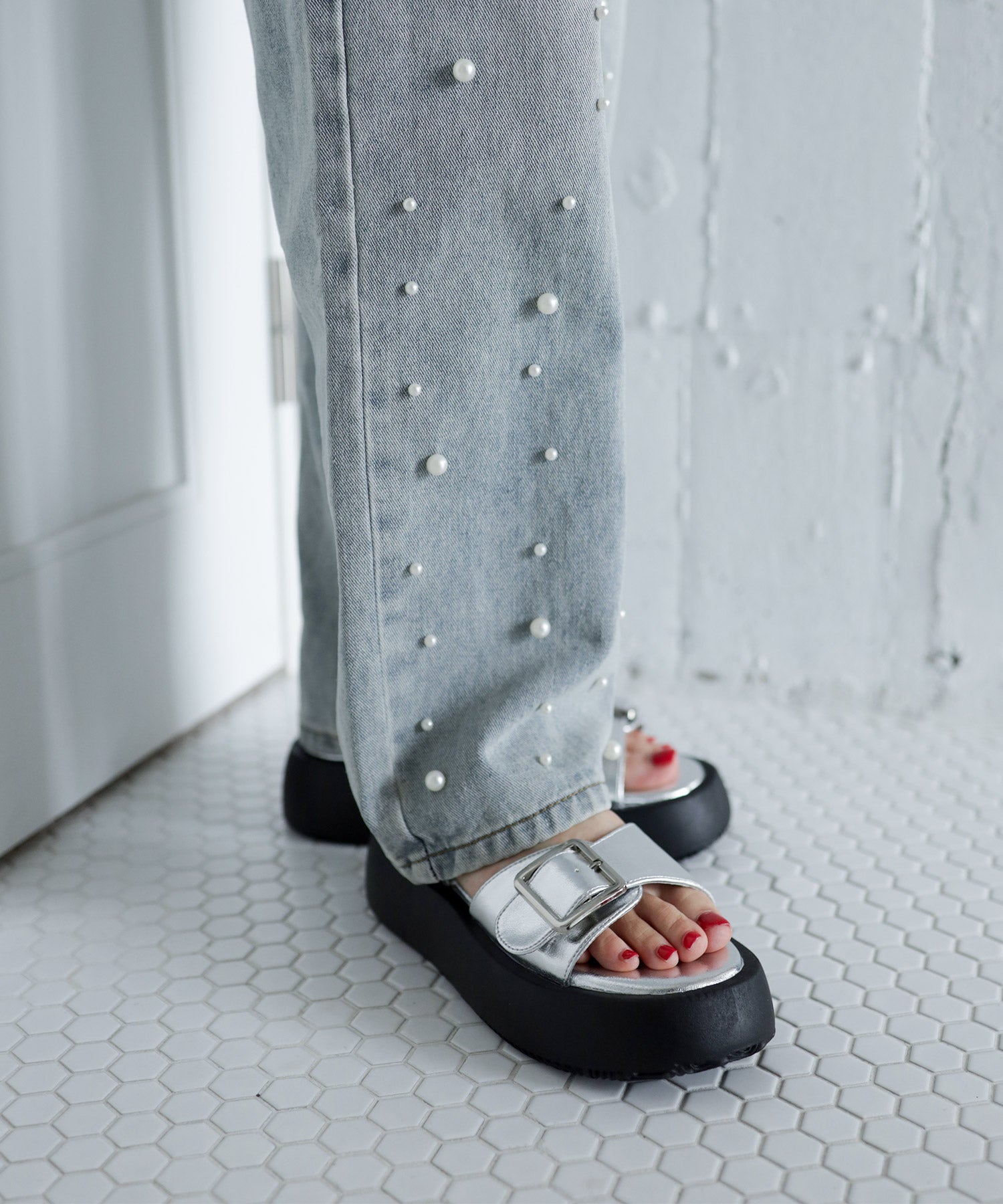 ダブルベルト厚底サンダル