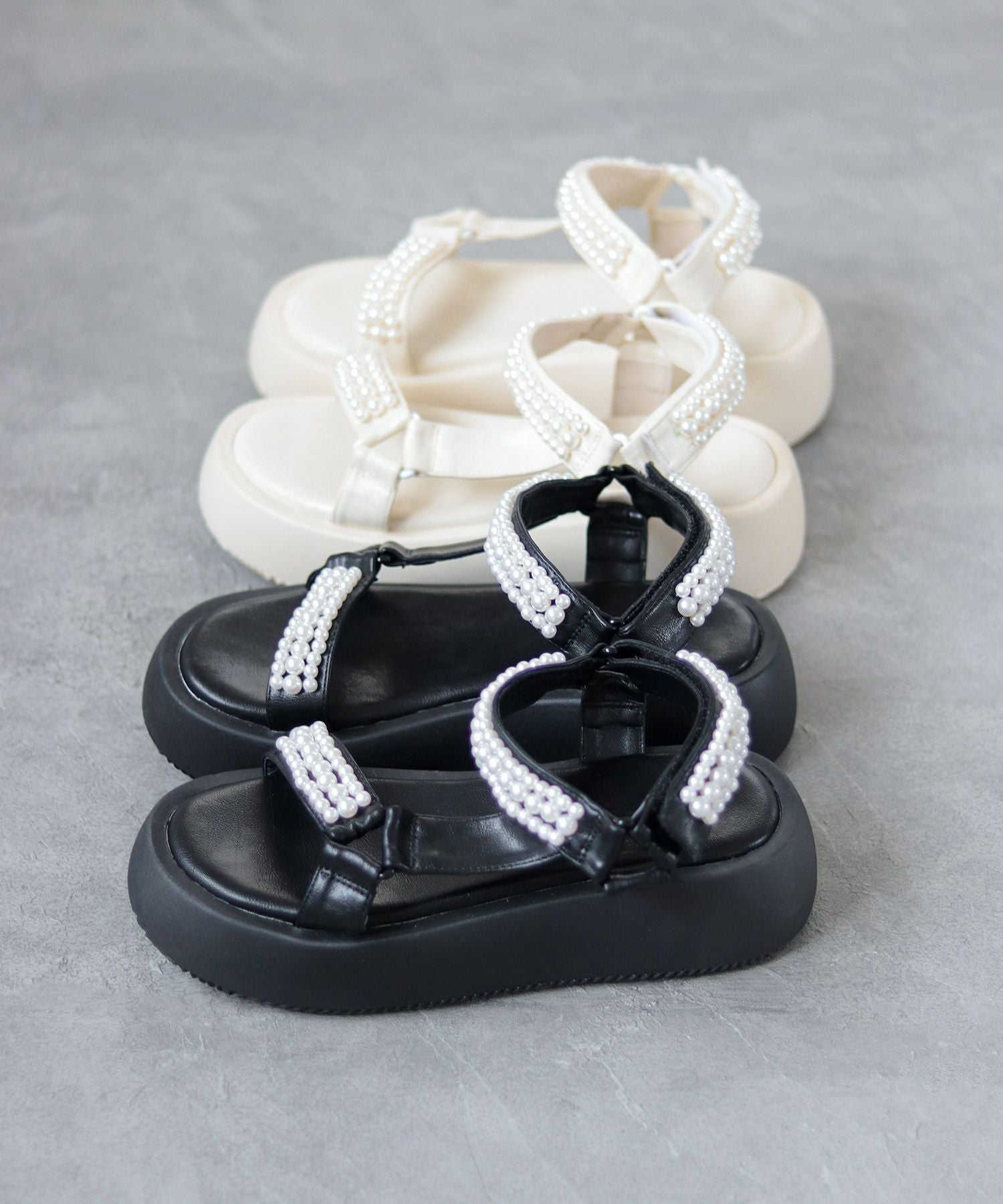パールデザイン厚底ベルクロスポーツサンダル▲返品不可