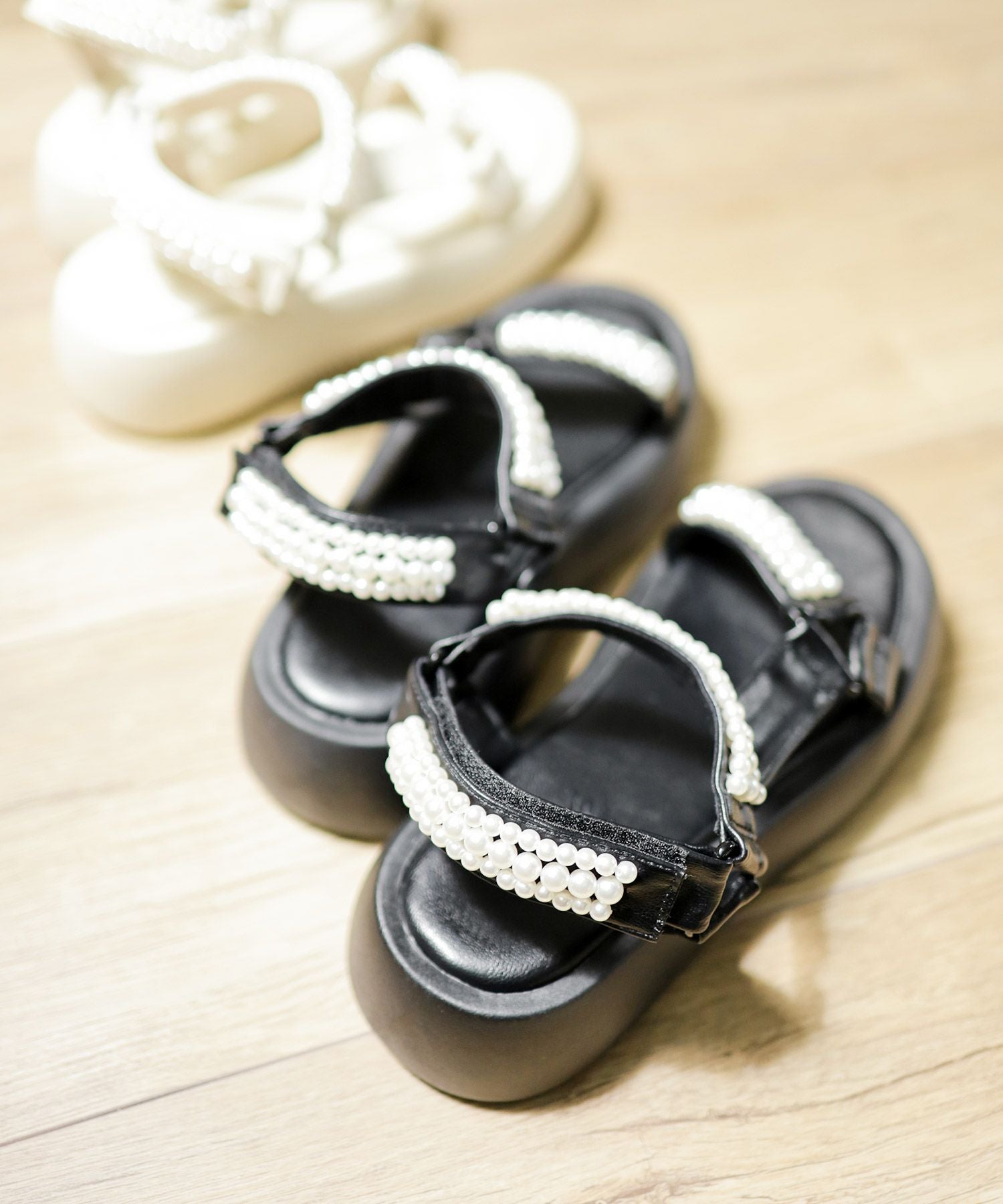 パールデザイン厚底ベルクロスポーツサンダル▲返品不可