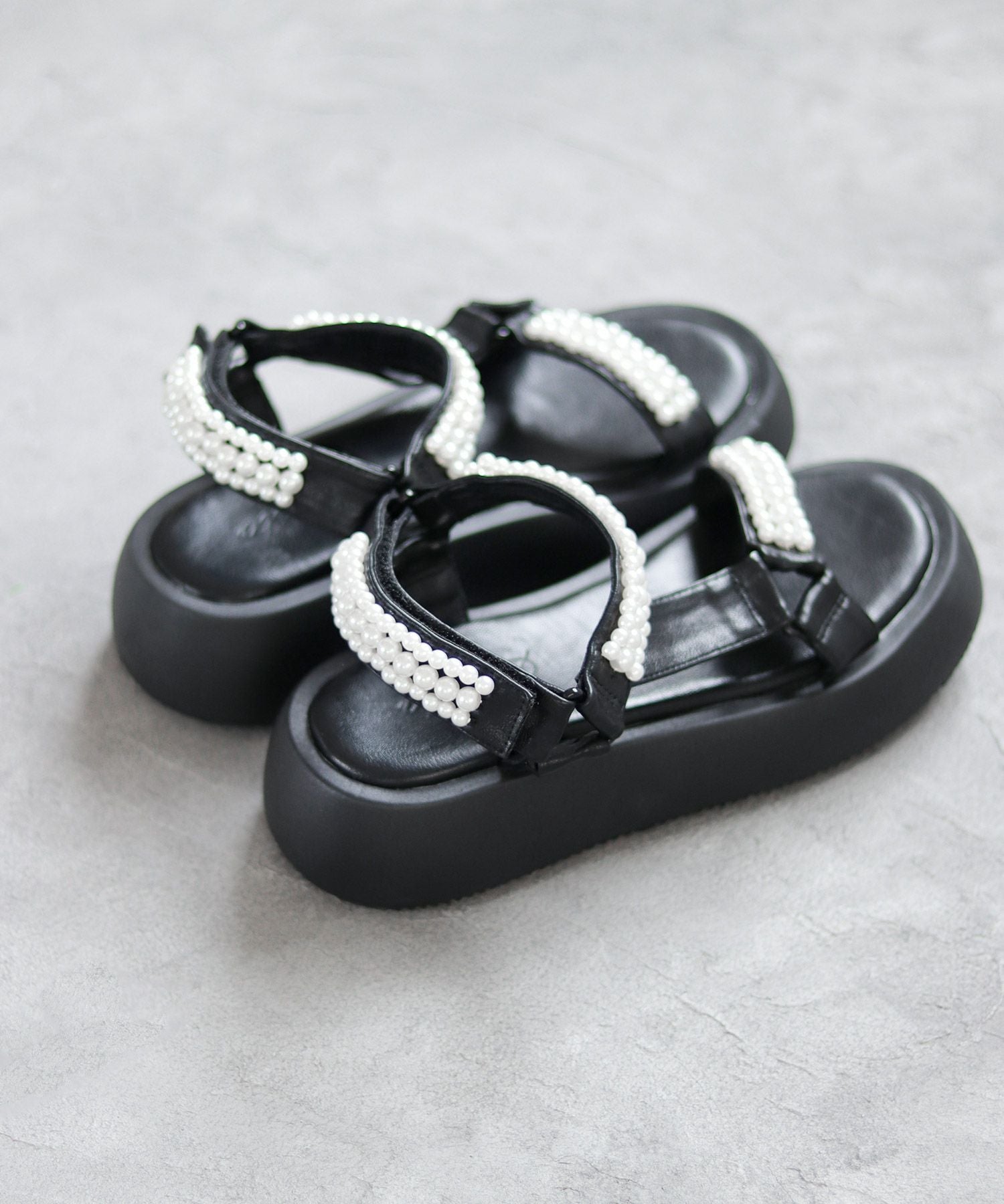 パールデザイン厚底ベルクロスポーツサンダル▲返品不可