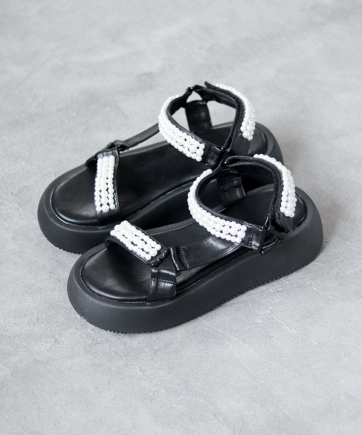 パールデザイン厚底ベルクロスポーツサンダル▲返品不可