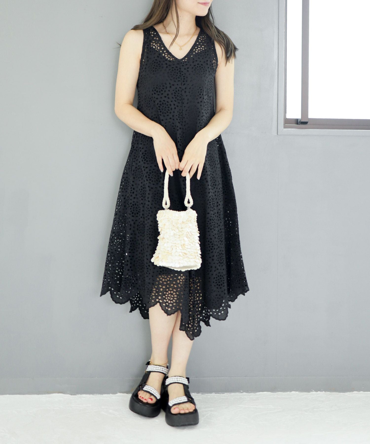 パールデザイン厚底ベルクロスポーツサンダル▲返品不可