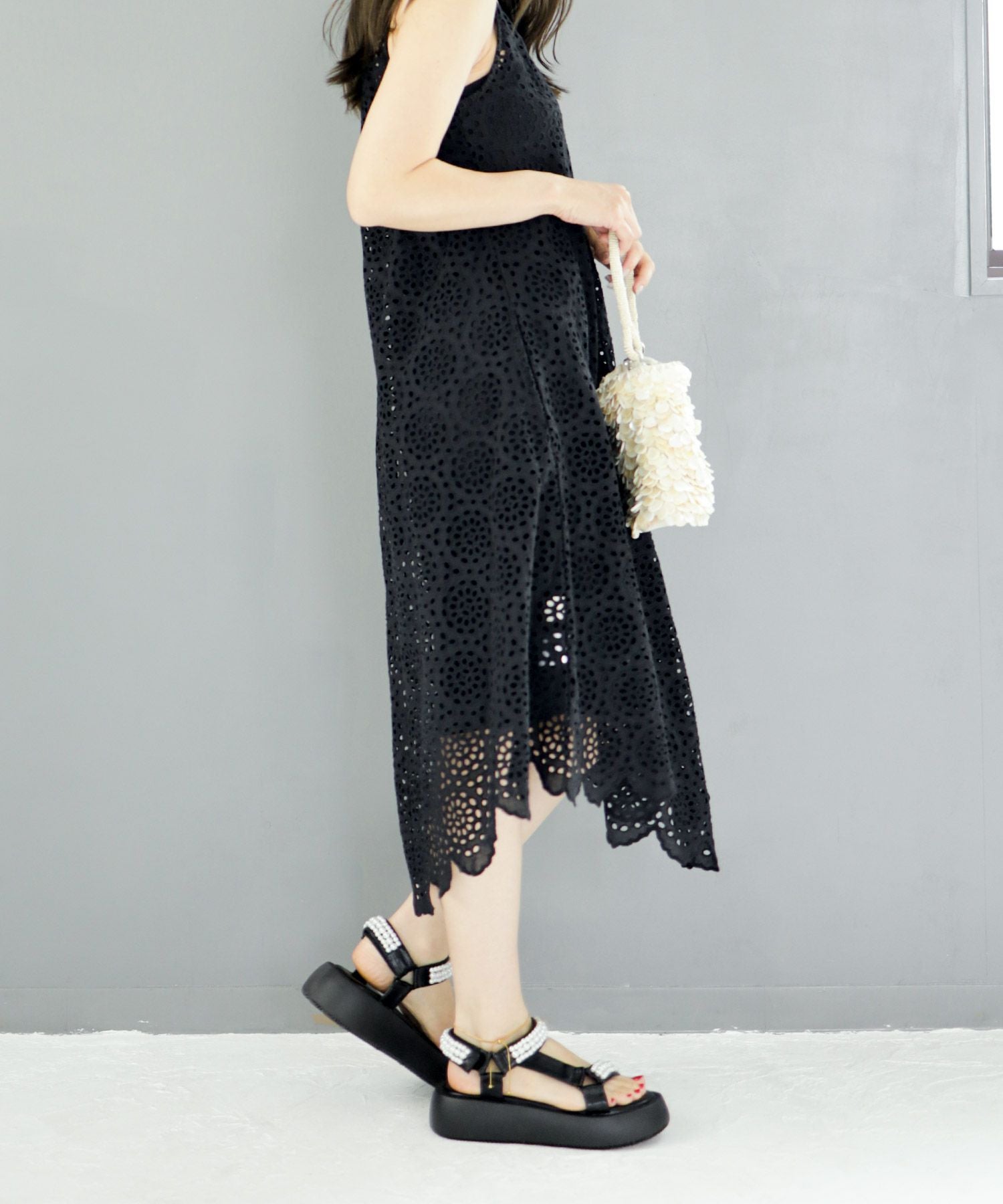 パールデザイン厚底ベルクロスポーツサンダル▲返品不可