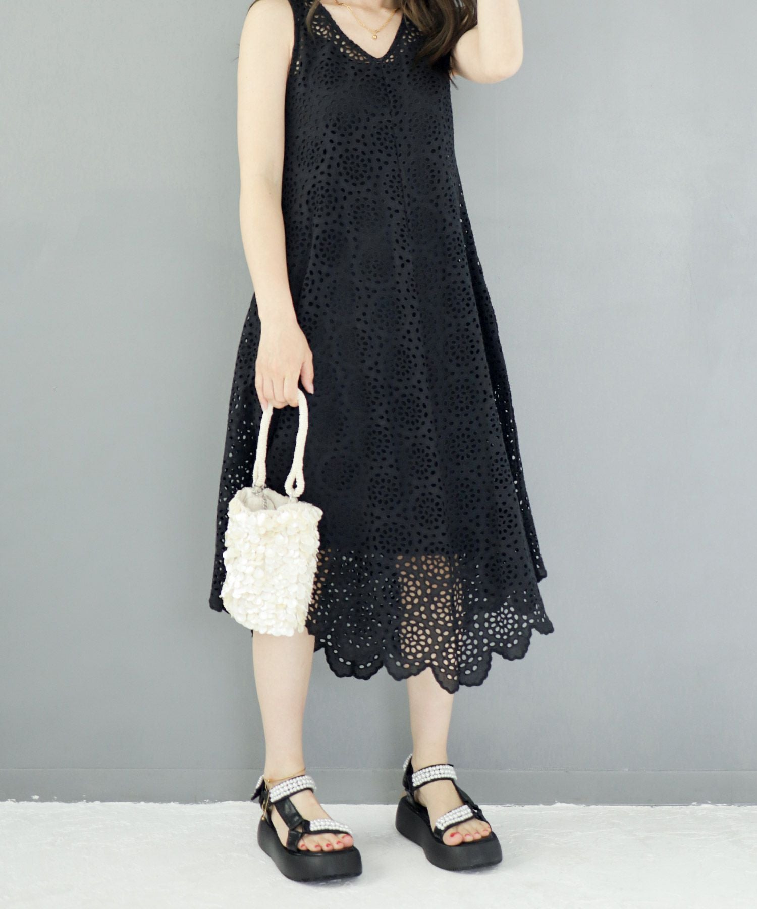 パールデザイン厚底ベルクロスポーツサンダル▲返品不可