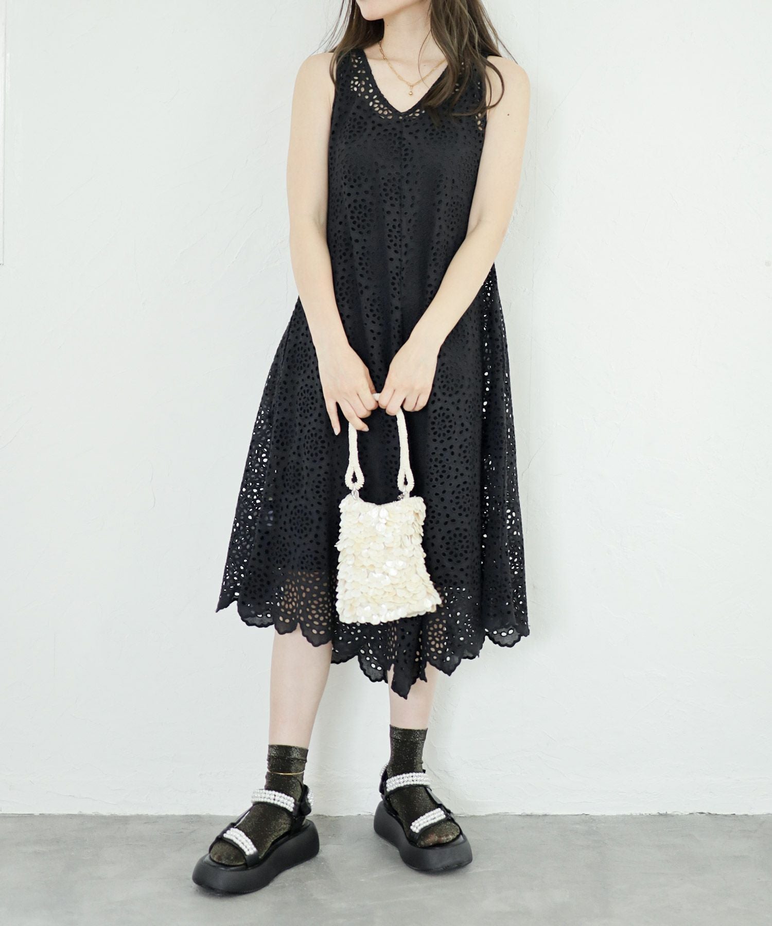 パールデザイン厚底ベルクロスポーツサンダル▲返品不可