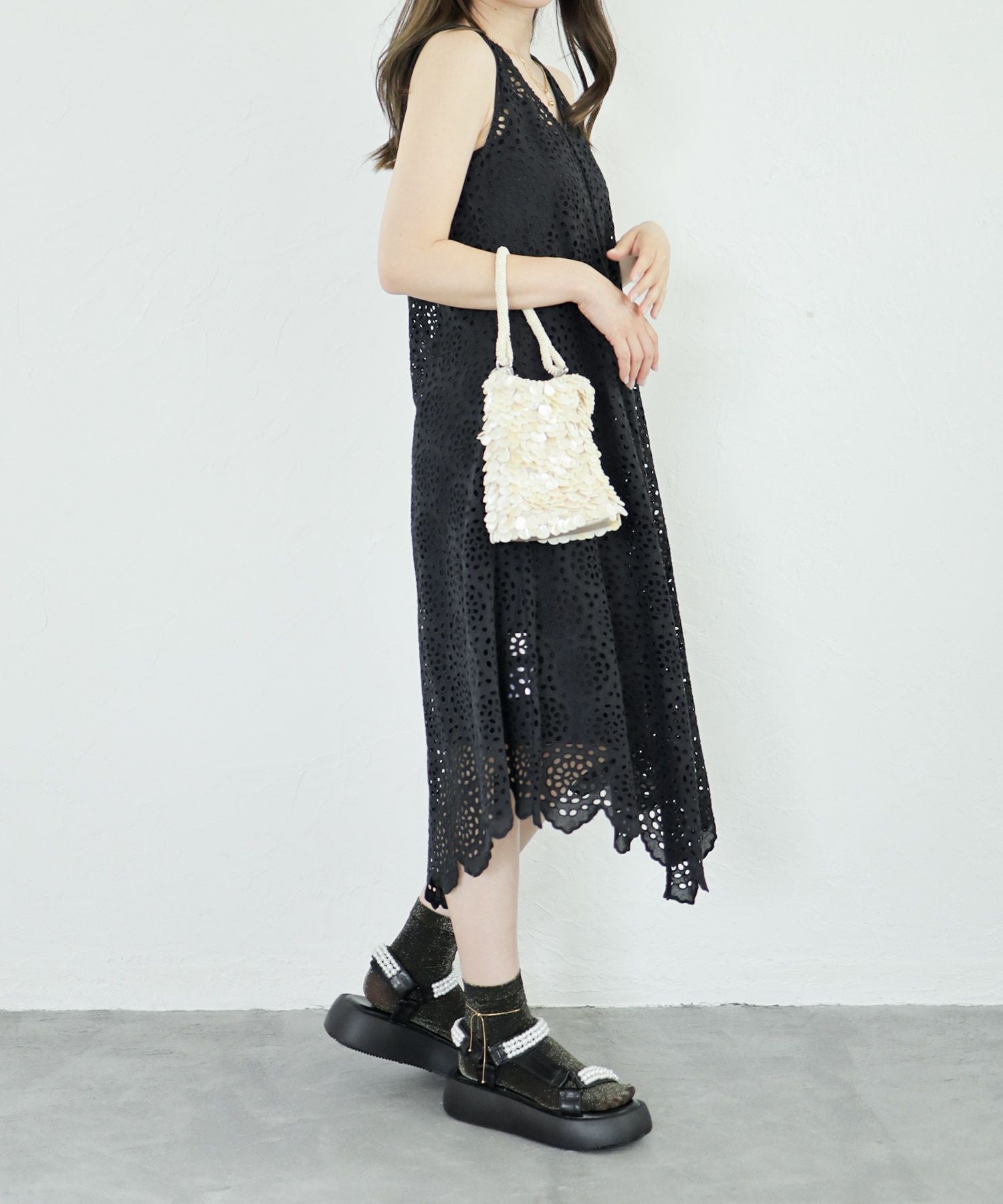 パールデザイン厚底ベルクロスポーツサンダル▲返品不可