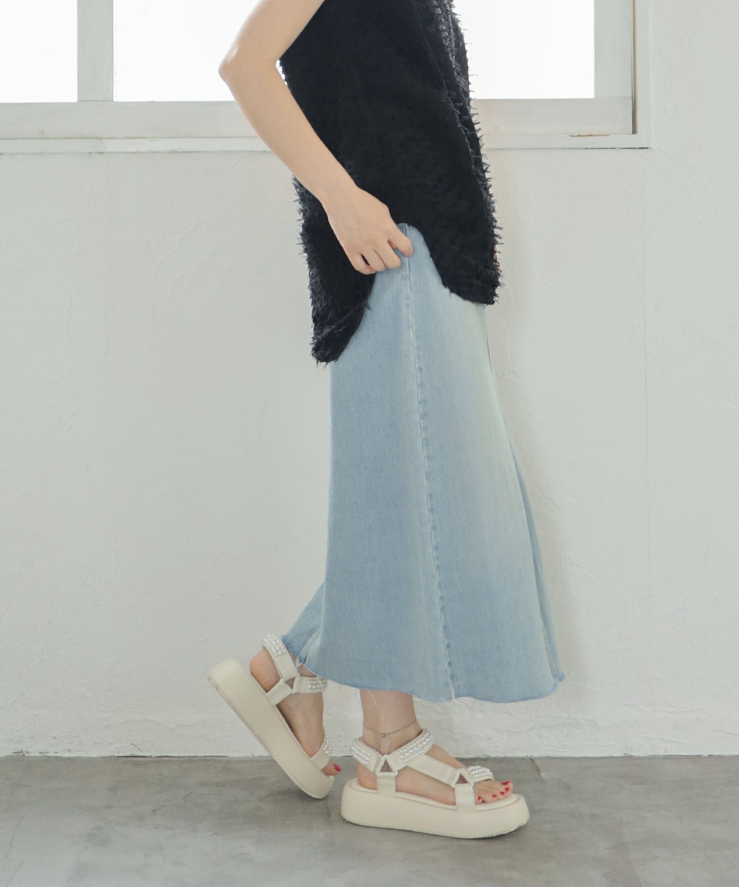 パールデザイン厚底ベルクロスポーツサンダル▲返品不可