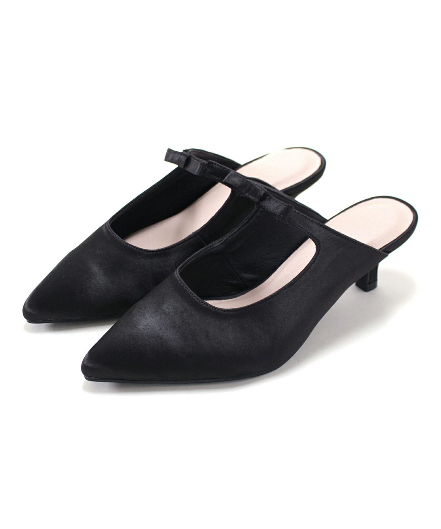 サテンリボンポインテッドトゥミュールサンダル