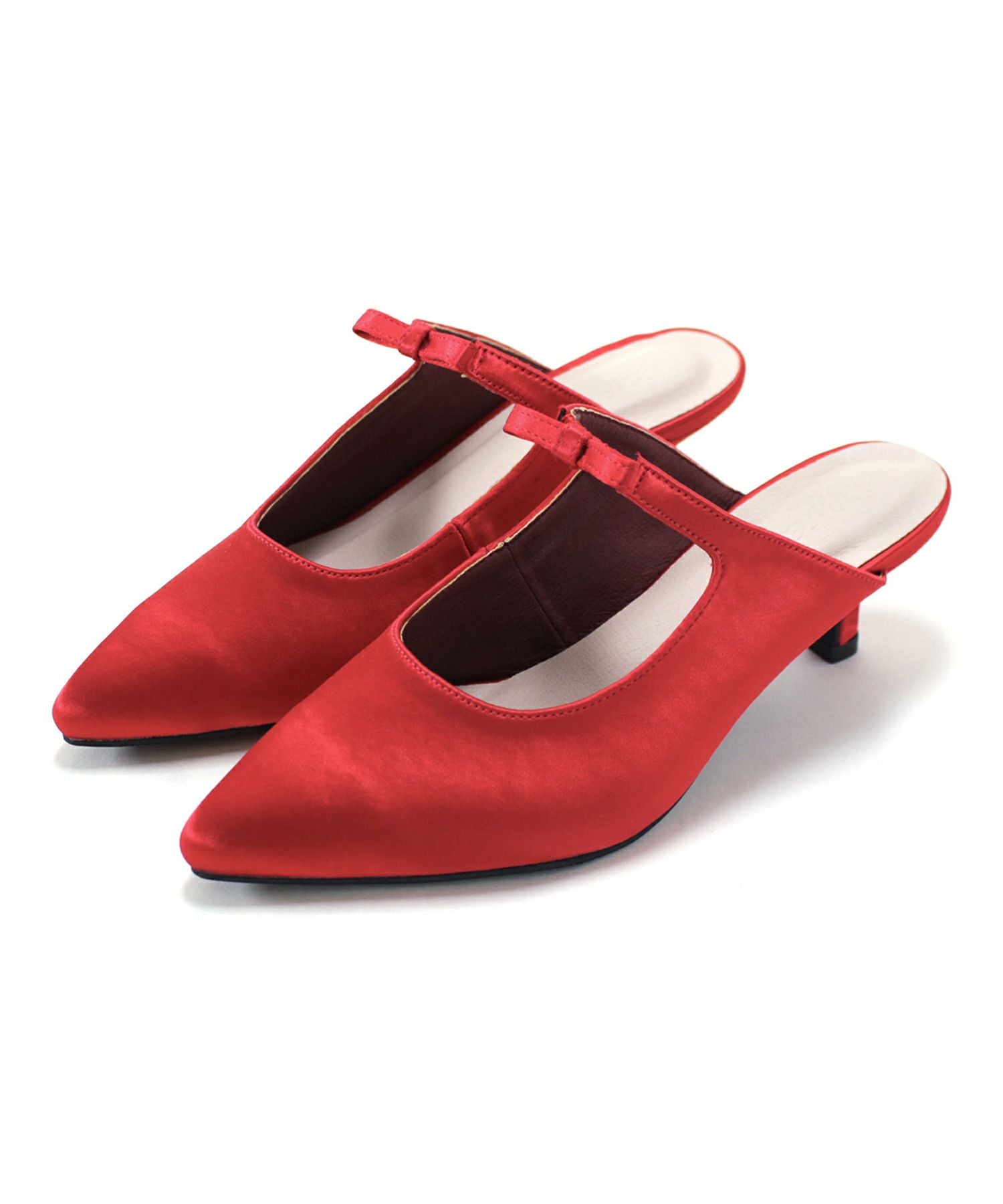 サテンリボンポインテッドトゥミュールサンダル