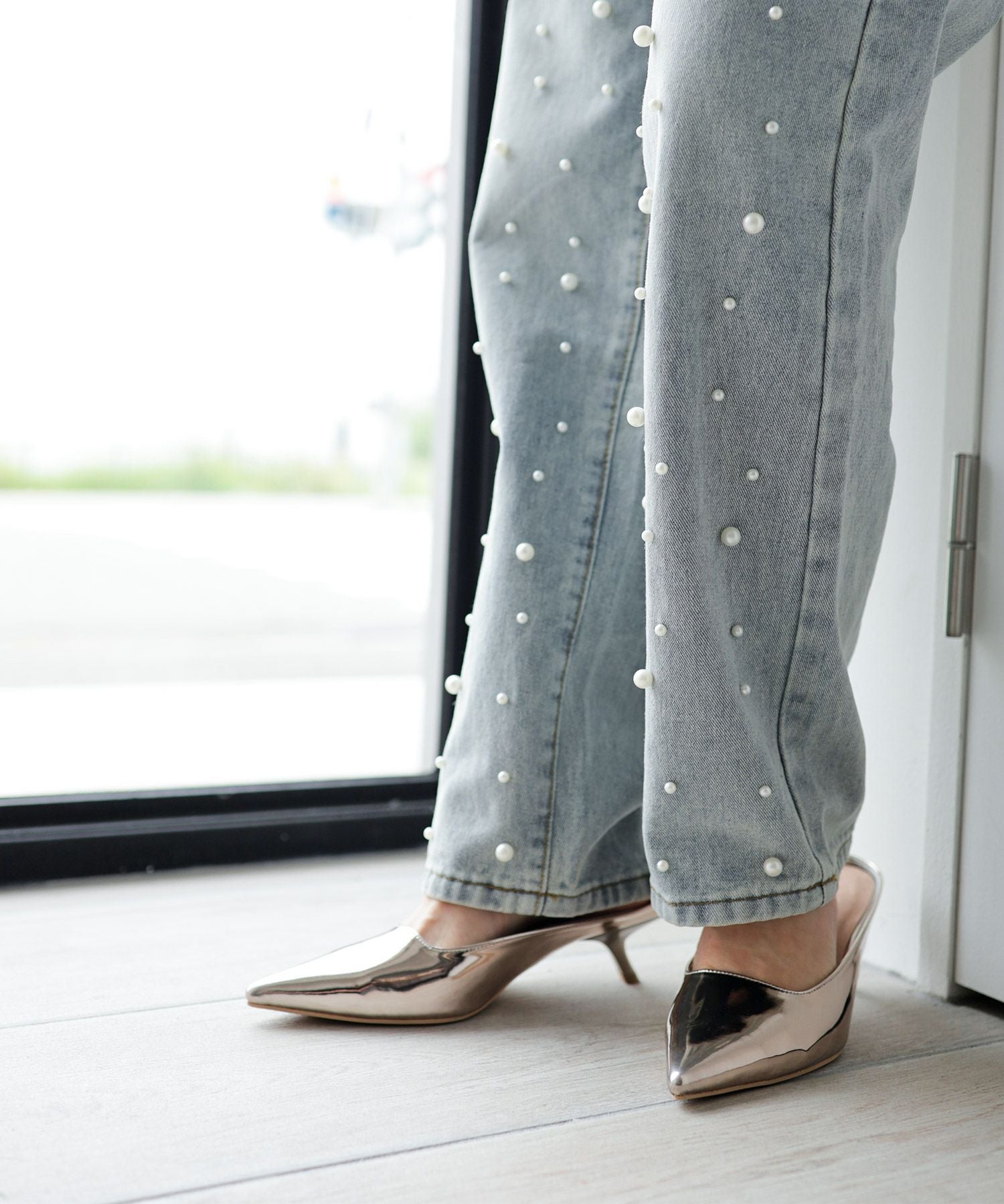 カーブヒールポインテッドトゥミュールサンダル▲返品不可