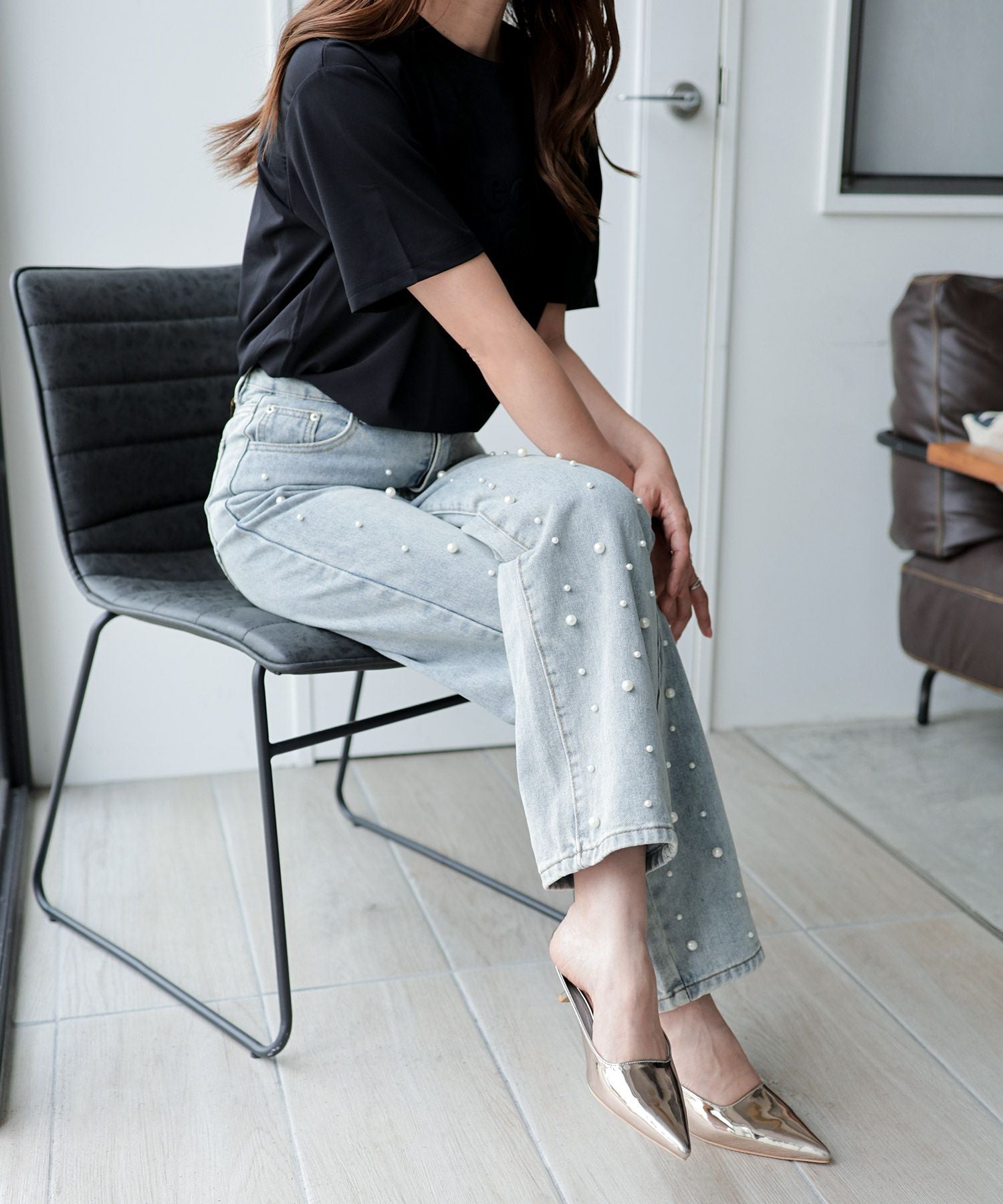 カーブヒールポインテッドトゥミュールサンダル▲返品不可