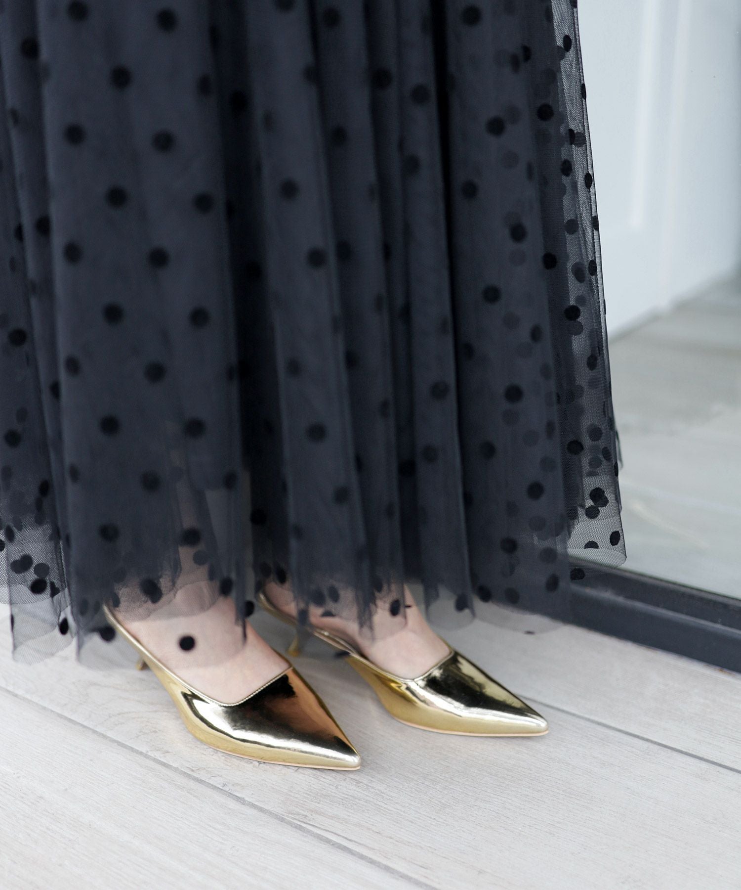 カーブヒールポインテッドトゥミュールサンダル▲返品不可