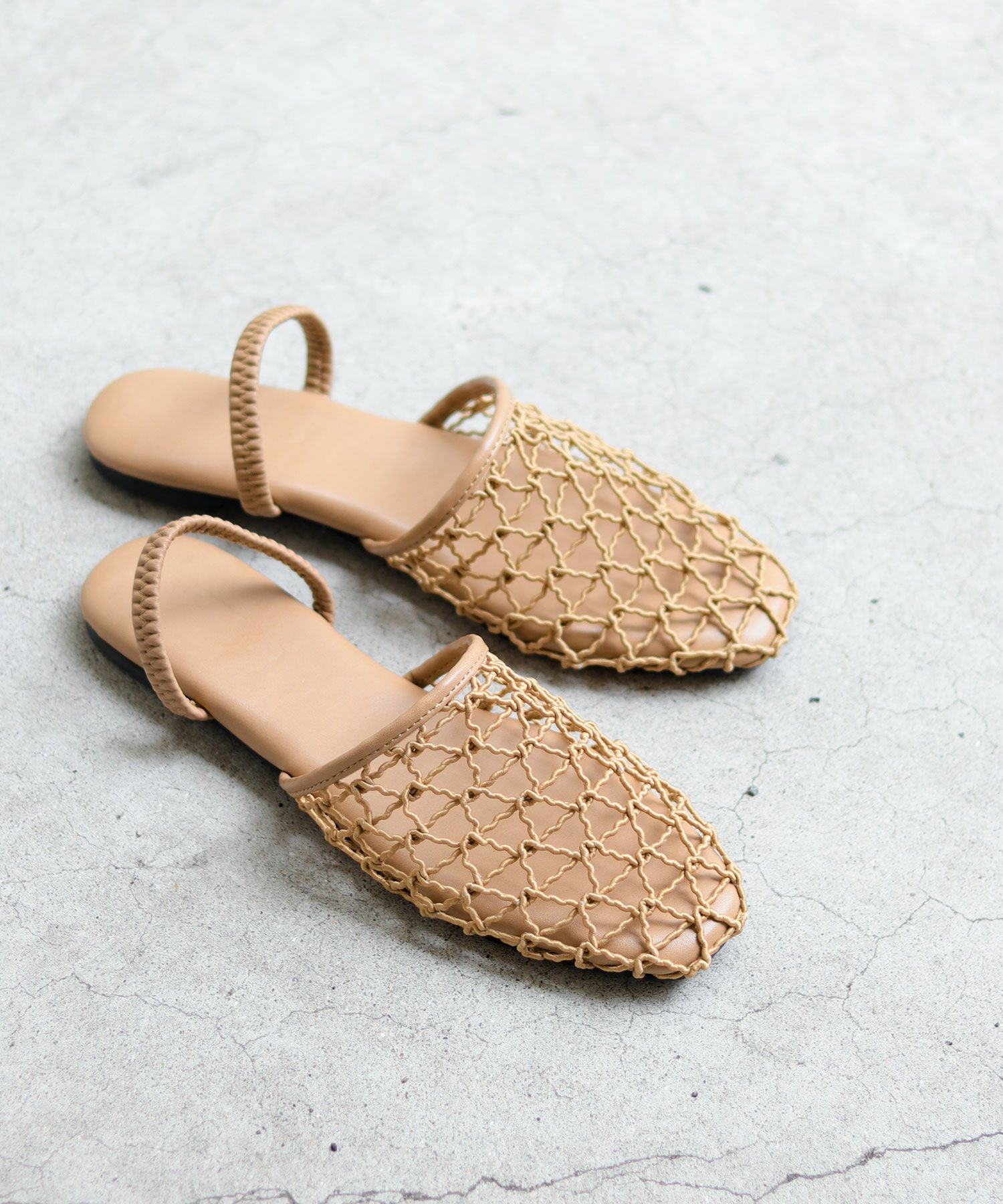 手編みメッシュ2wayフラットサンダル▲返品不可