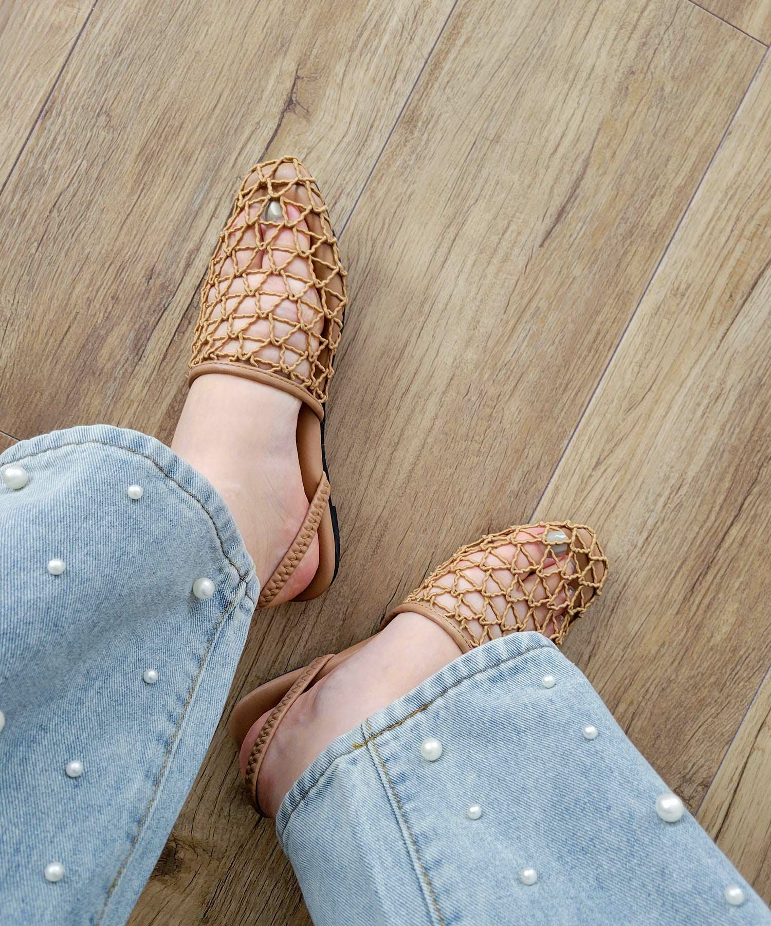 手編みメッシュ2wayフラットサンダル▲返品不可