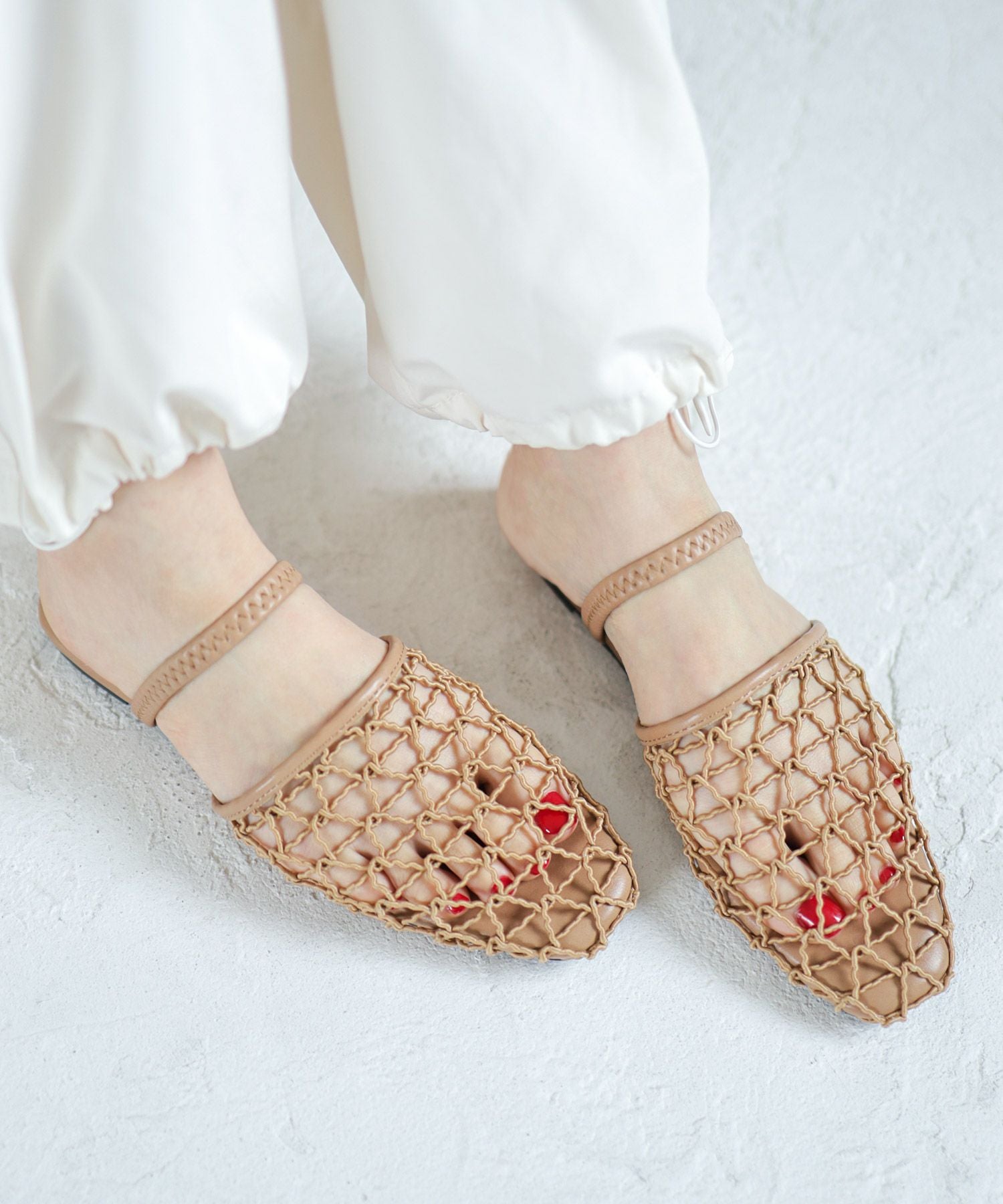 手編みメッシュ2wayフラットサンダル▲返品不可