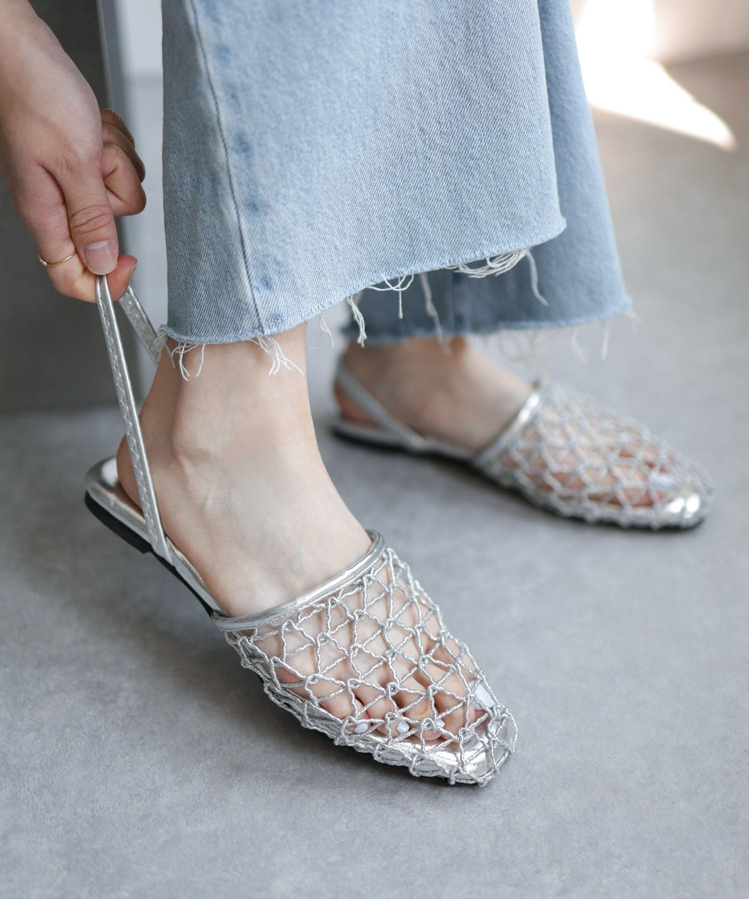手編みメッシュ2wayフラットサンダル▲返品不可