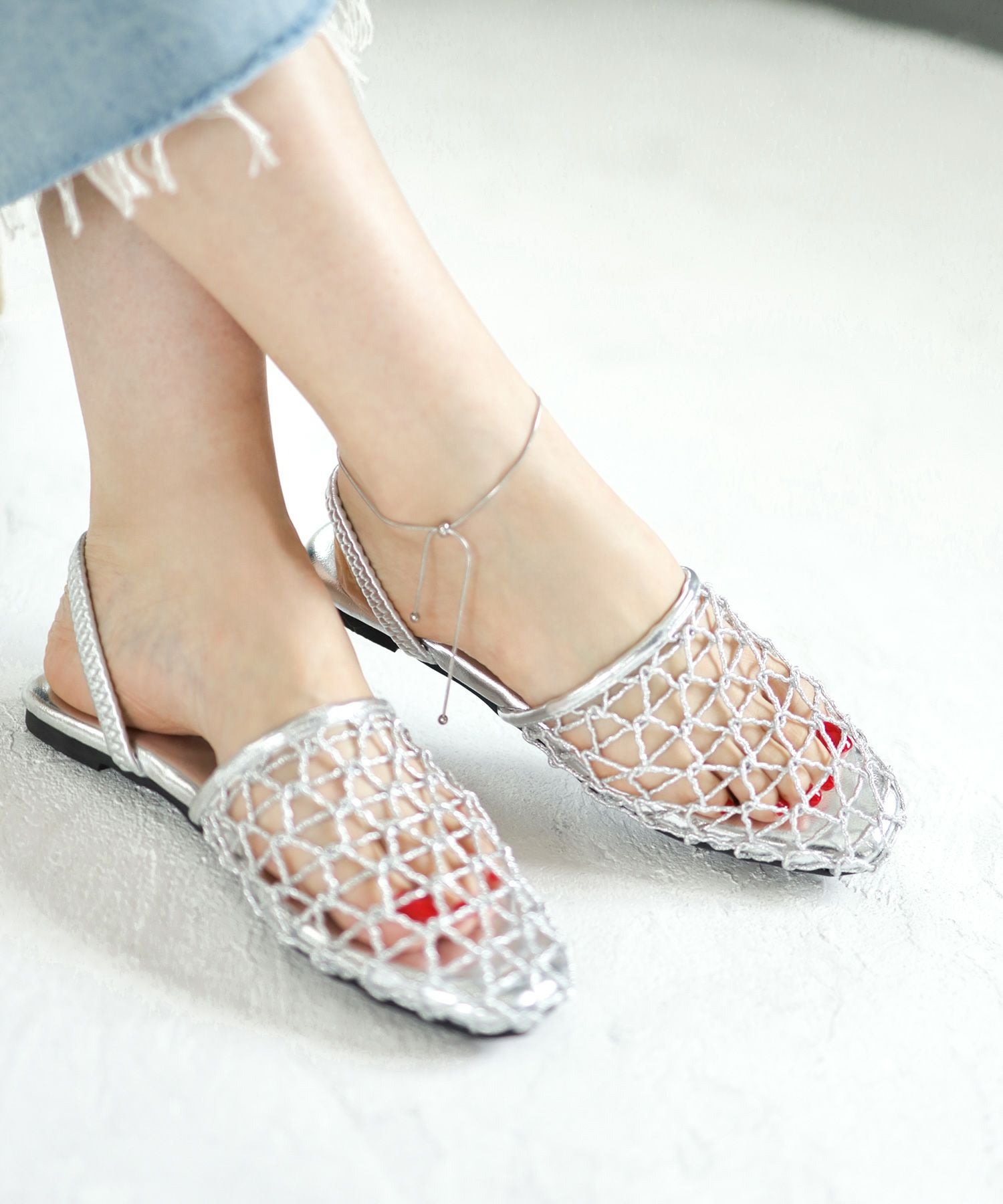 手編みメッシュ2wayフラットサンダル▲返品不可