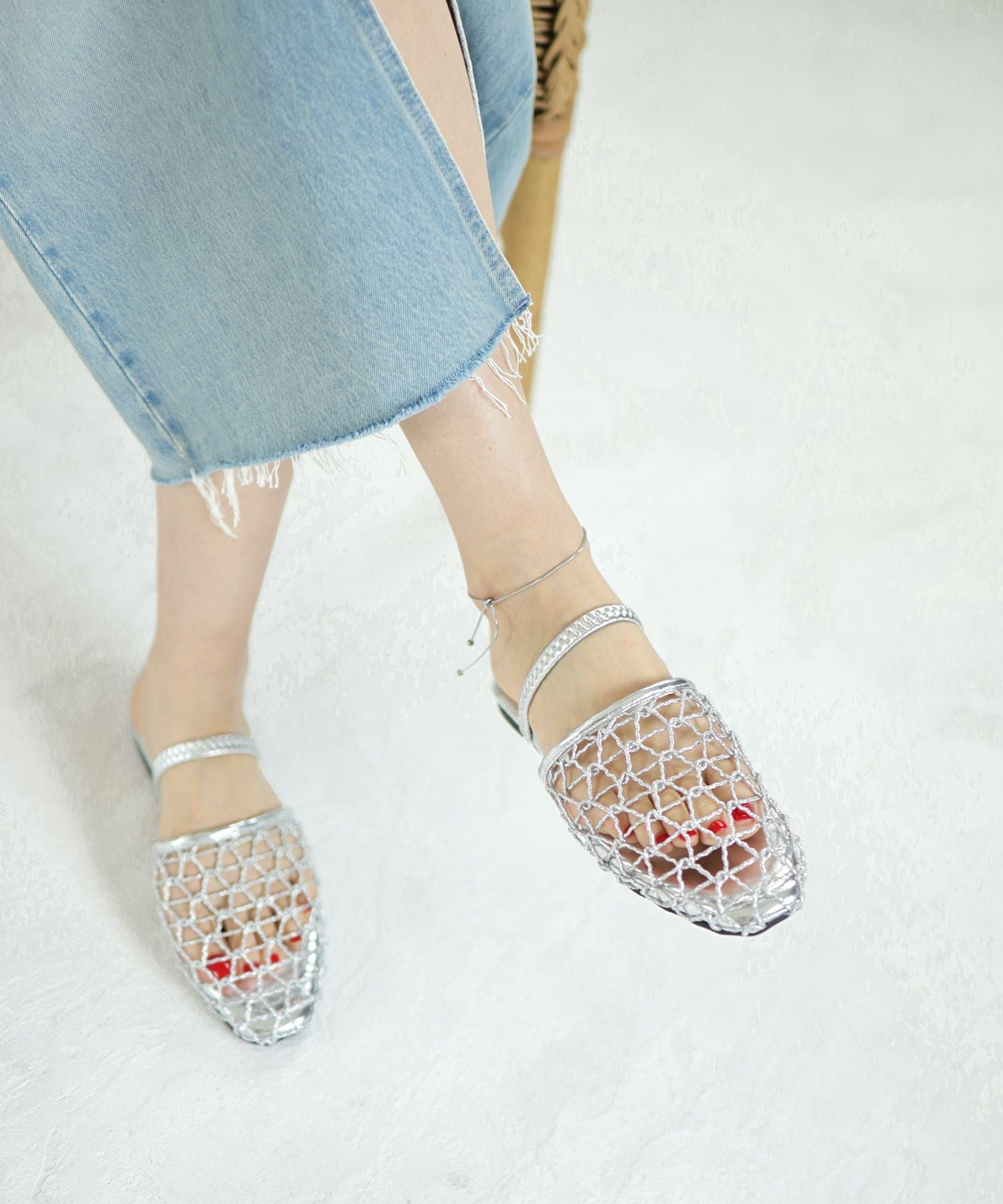 手編みメッシュ2wayフラットサンダル▲返品不可