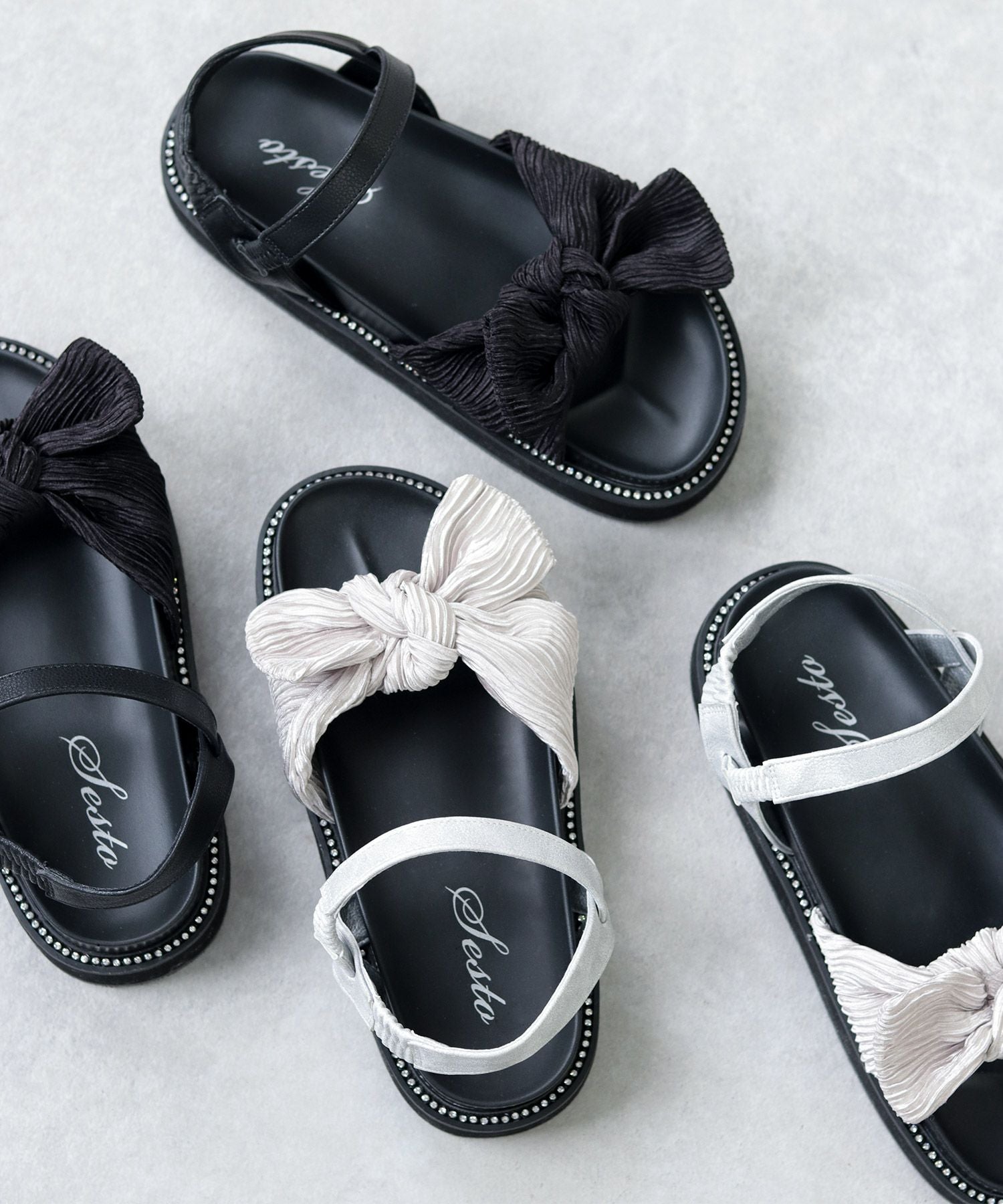 プリーツリボンフットベッドサンダル▲返品不可