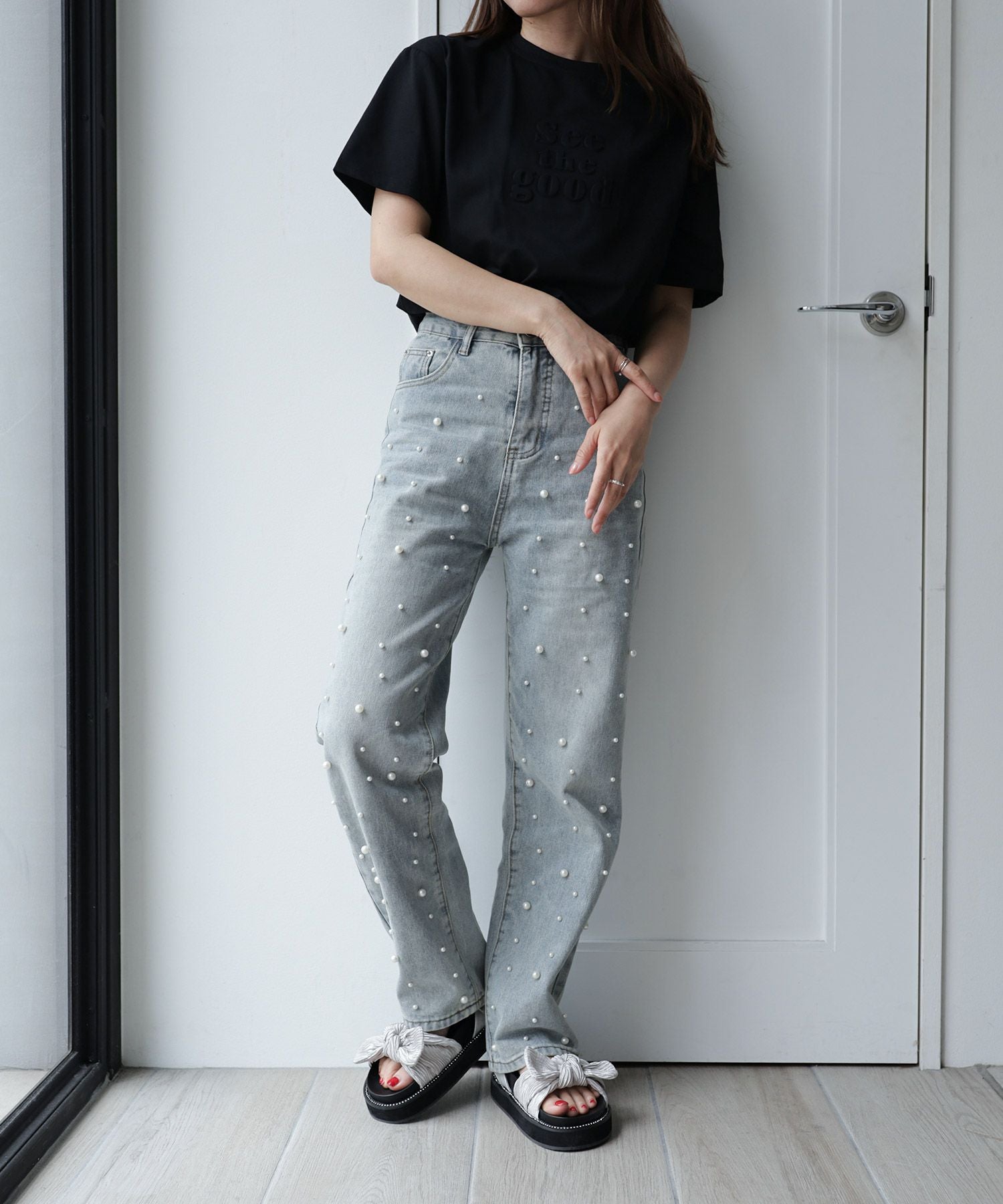 プリーツリボンフットベッドサンダル▲返品不可