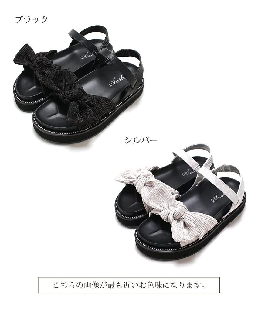 プリーツリボンフットベッドサンダル▲返品不可