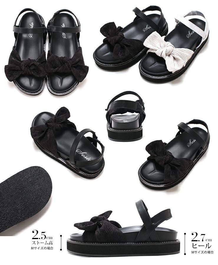 プリーツリボンフットベッドサンダル▲返品不可