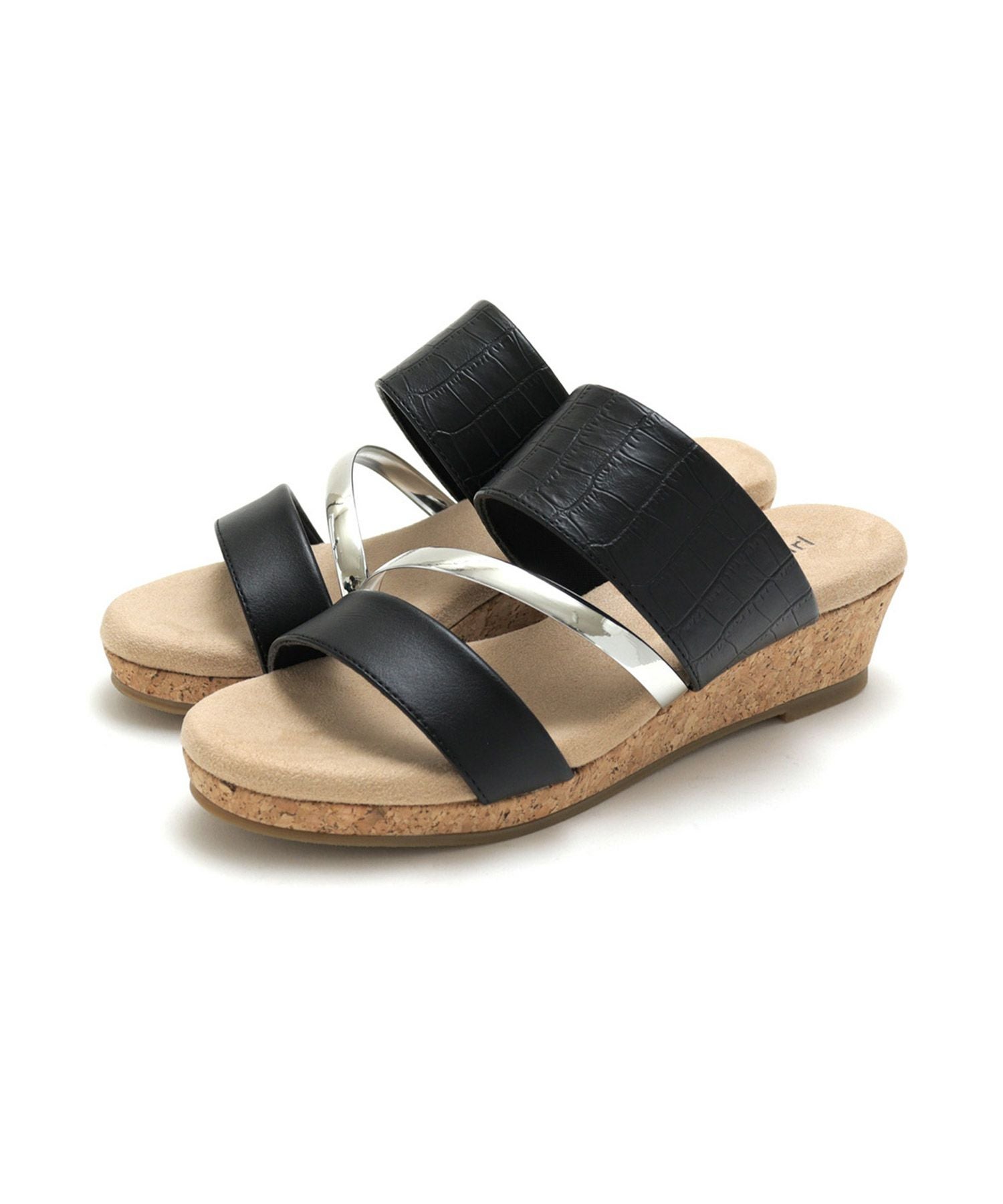 【4E幅広・大きいサイズ】4cmウェッジソール 3連ベルトサンダル