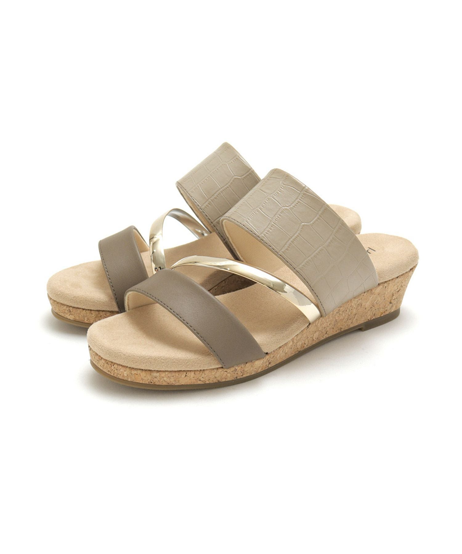 【4E幅広・大きいサイズ】4cmウェッジソール 3連ベルトサンダル